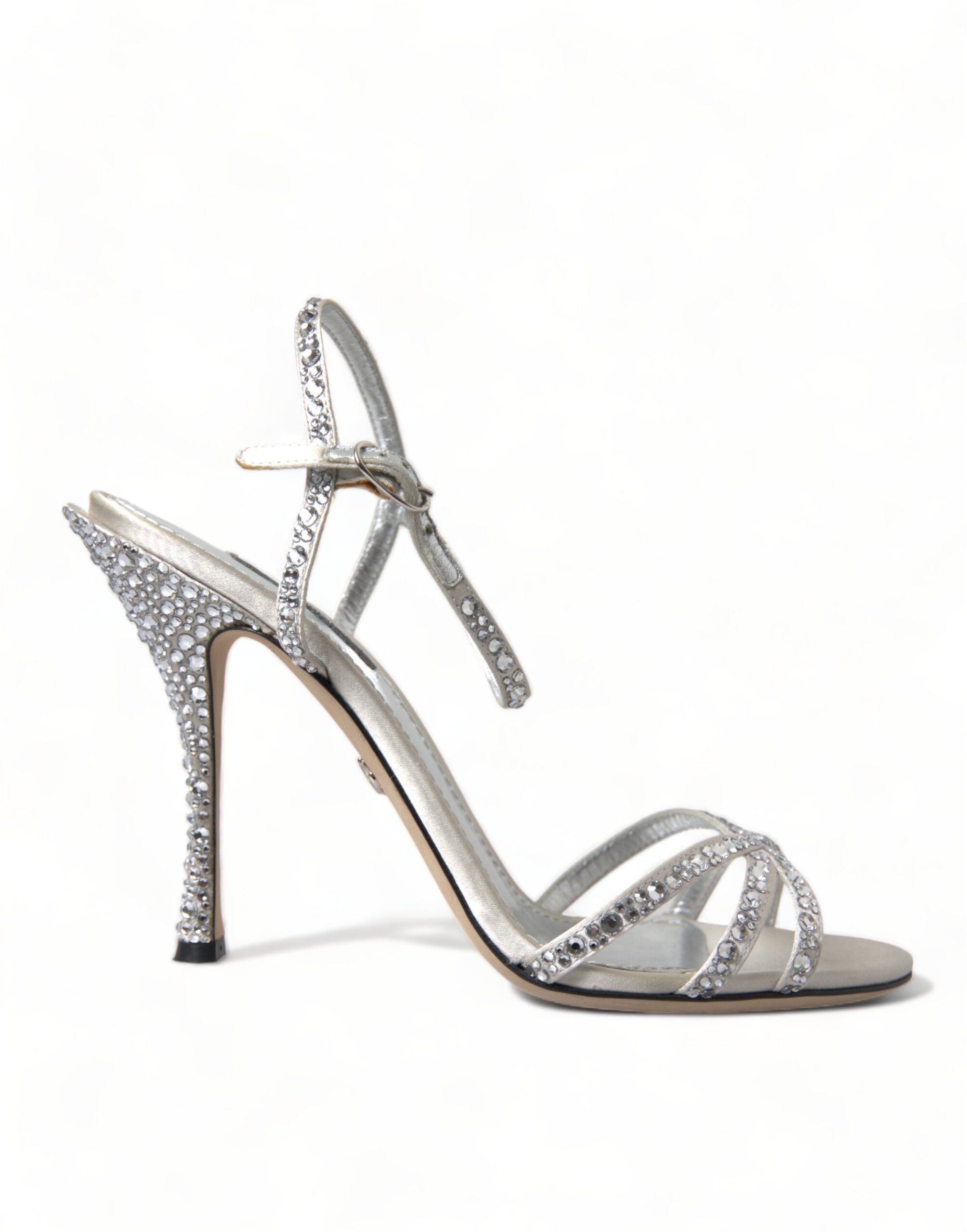Sandalias con tiras de tobillo y cristales plateados de Dolce & Gabbana-1