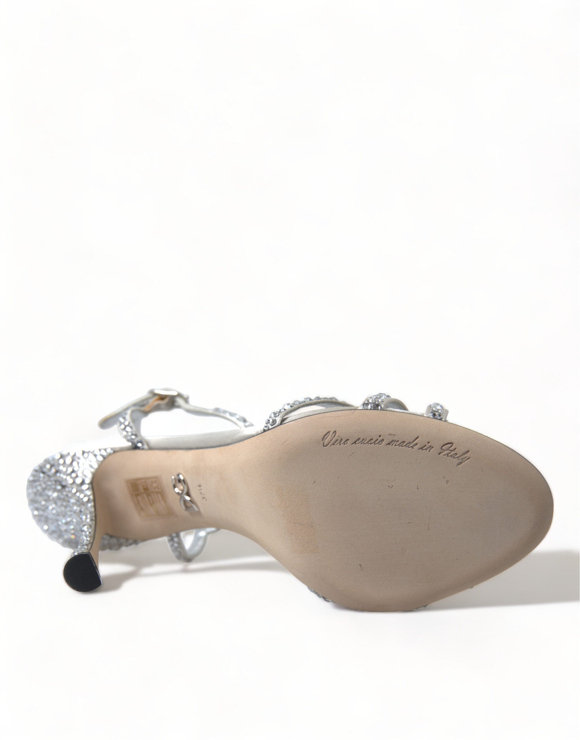 Sandalias con tiras de tobillo y cristales plateados de Dolce & Gabbana-7