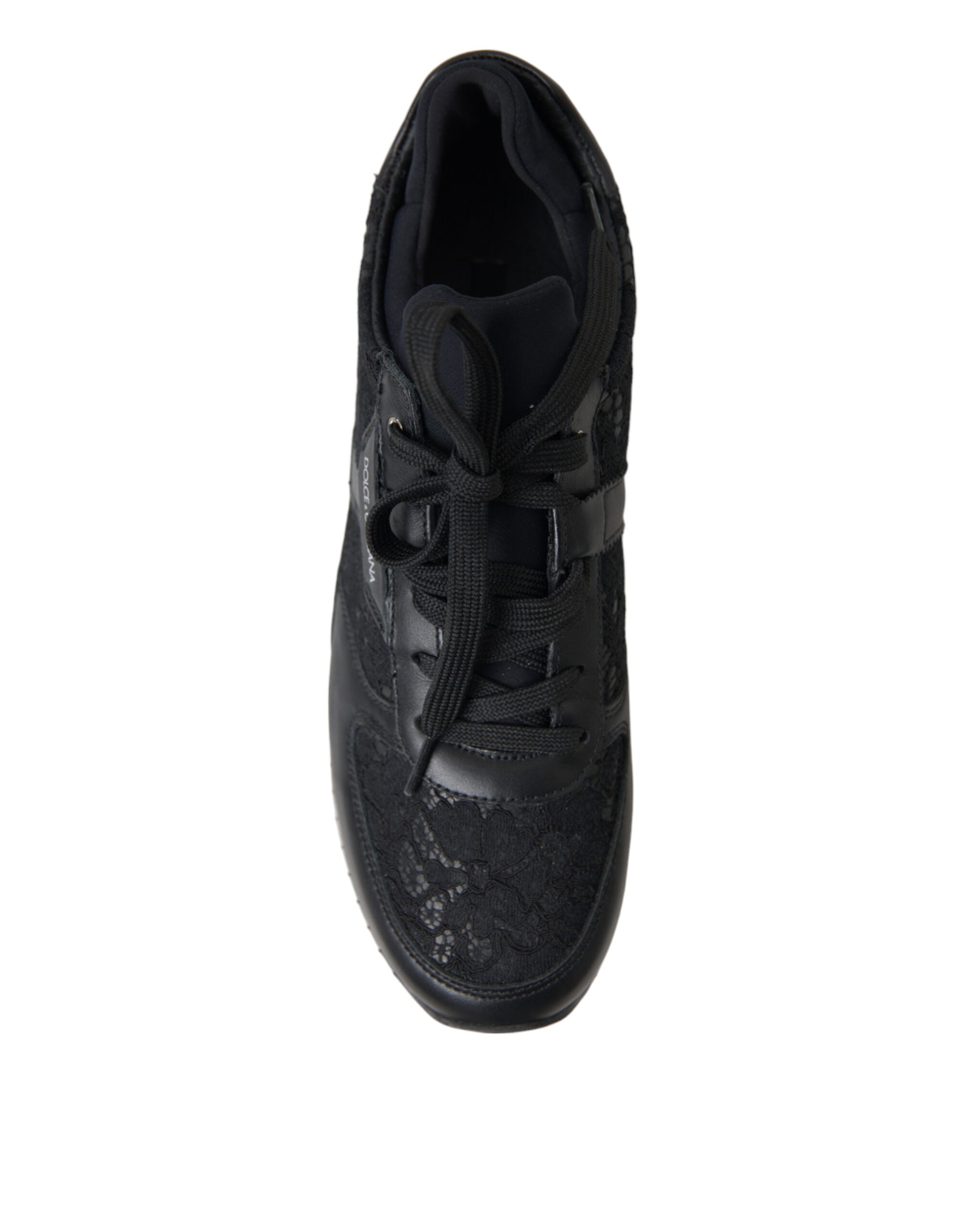 Zapatillas deportivas de piel con encaje floral negro de Dolce & Gabbana-3