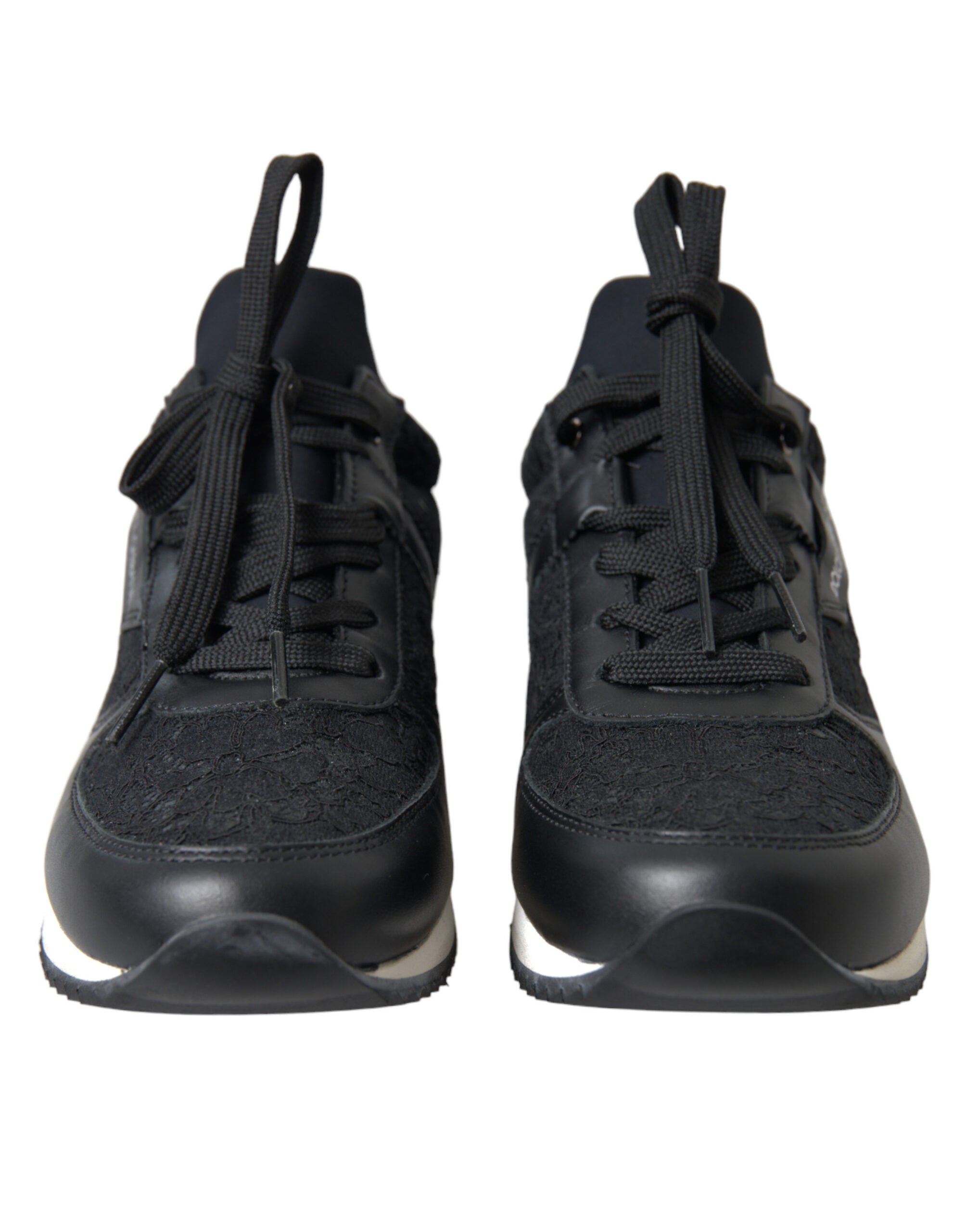 Zapatillas deportivas de piel con encaje floral negro de Dolce & Gabbana-4
