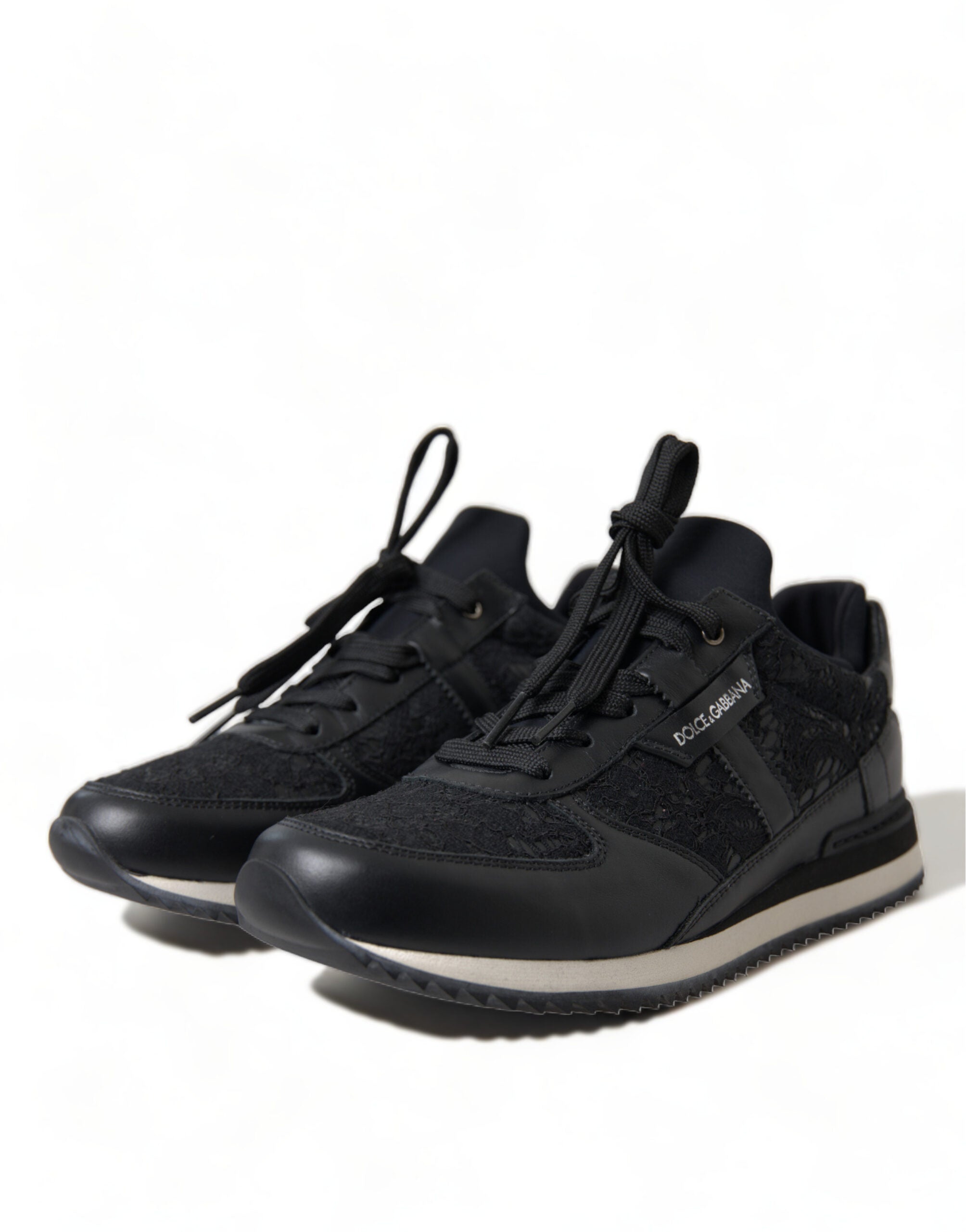 Zapatillas deportivas de piel con encaje floral negro de Dolce & Gabbana-5