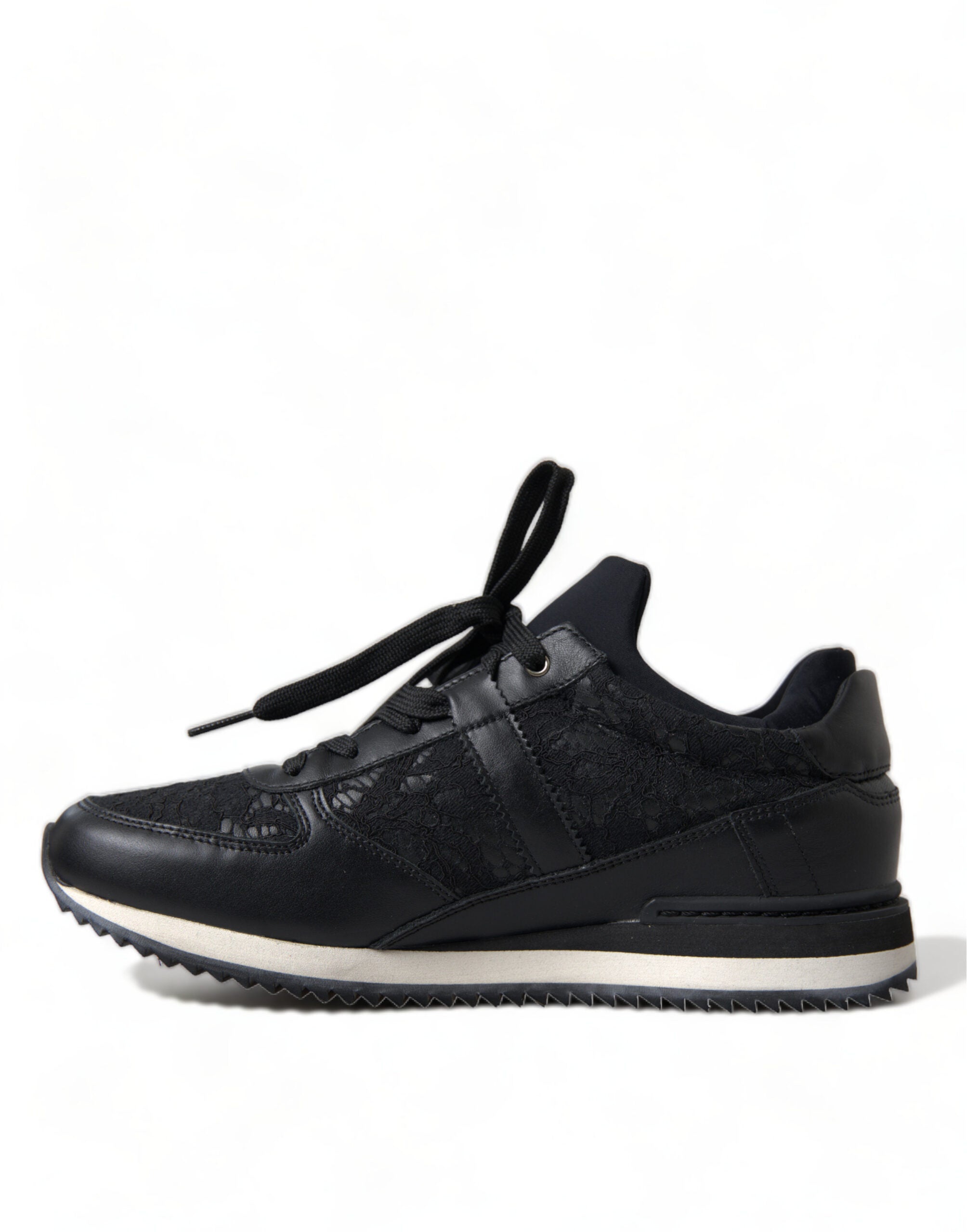 Zapatillas deportivas de piel con encaje floral negro de Dolce & Gabbana-7
