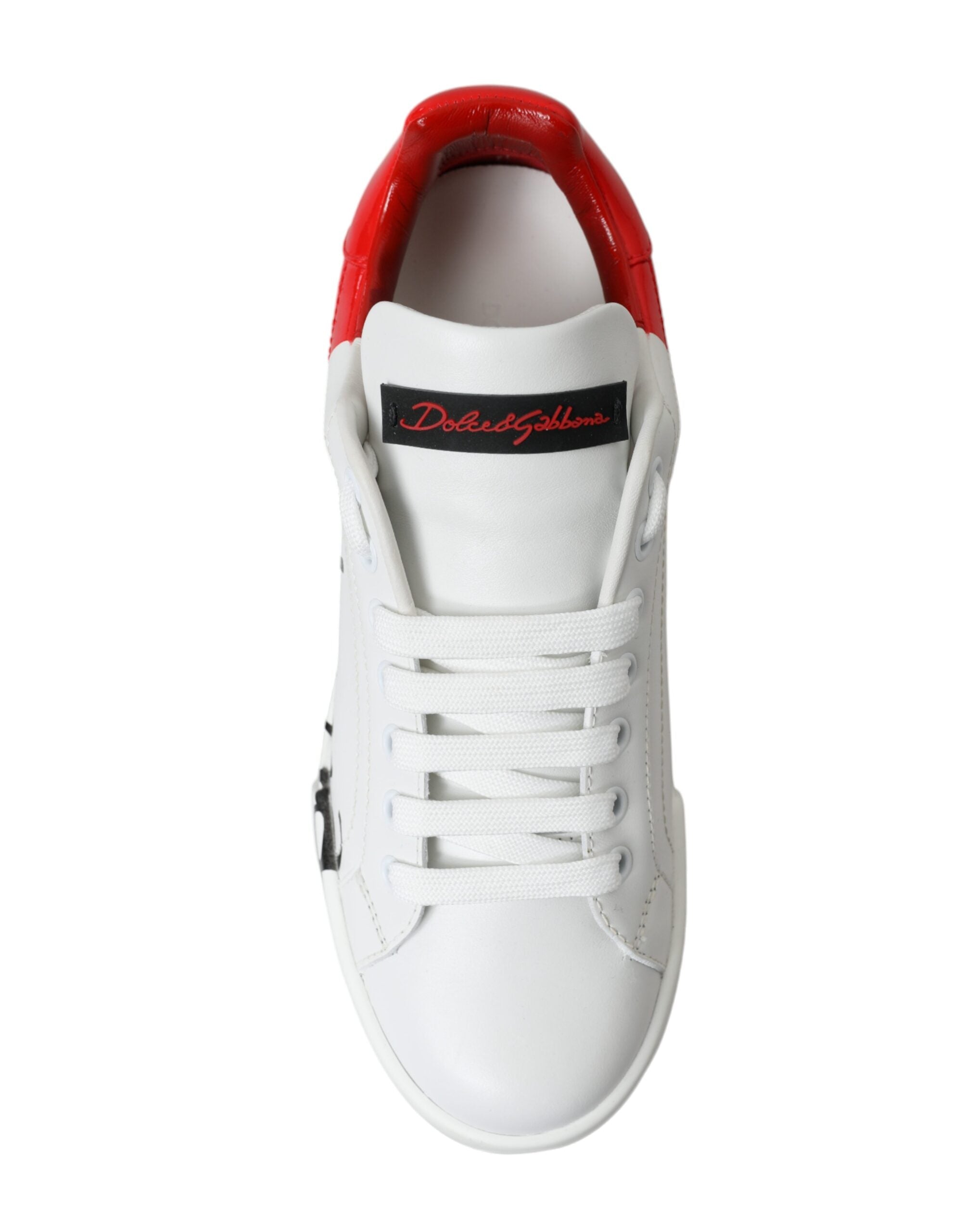 Dolce & Gabbana White Red Lace Up Women's Low Top Sneakers Shoes-2
