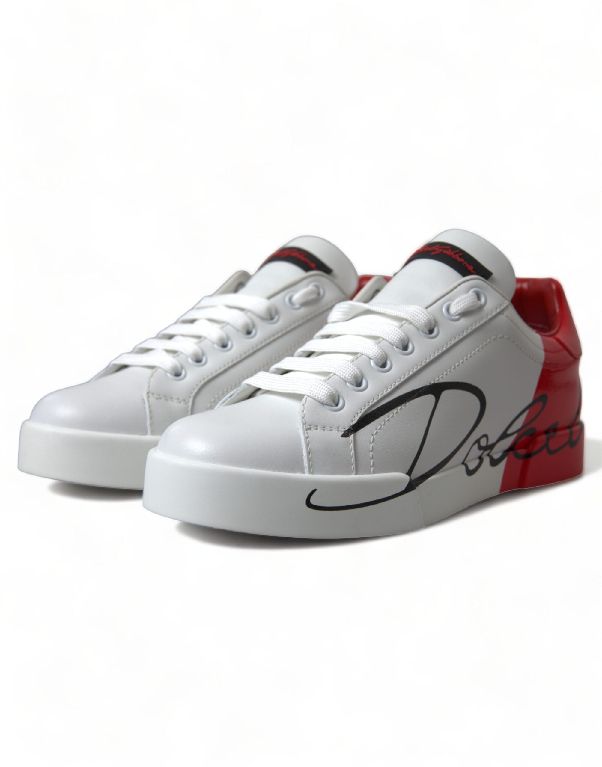 Dolce & Gabbana White Red Lace Up Women's Low Top Sneakers Shoes-4