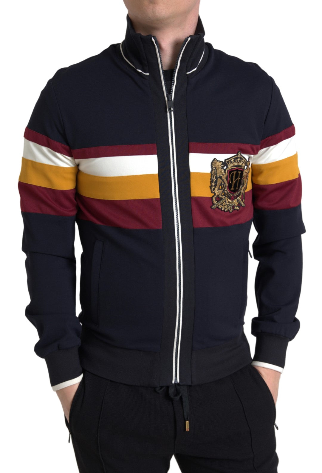Dolce & Gabbana Blaue Strickjacke Heraldic Full Zip Sweater-1