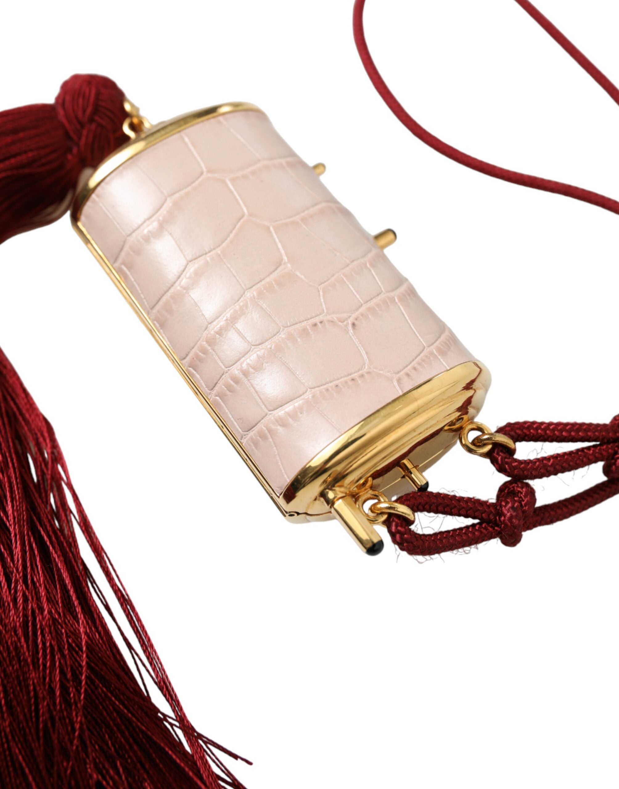 Dolce & Gabbana Pink Exotic Leather Mini Mirror Tassel Makeup Bag-2