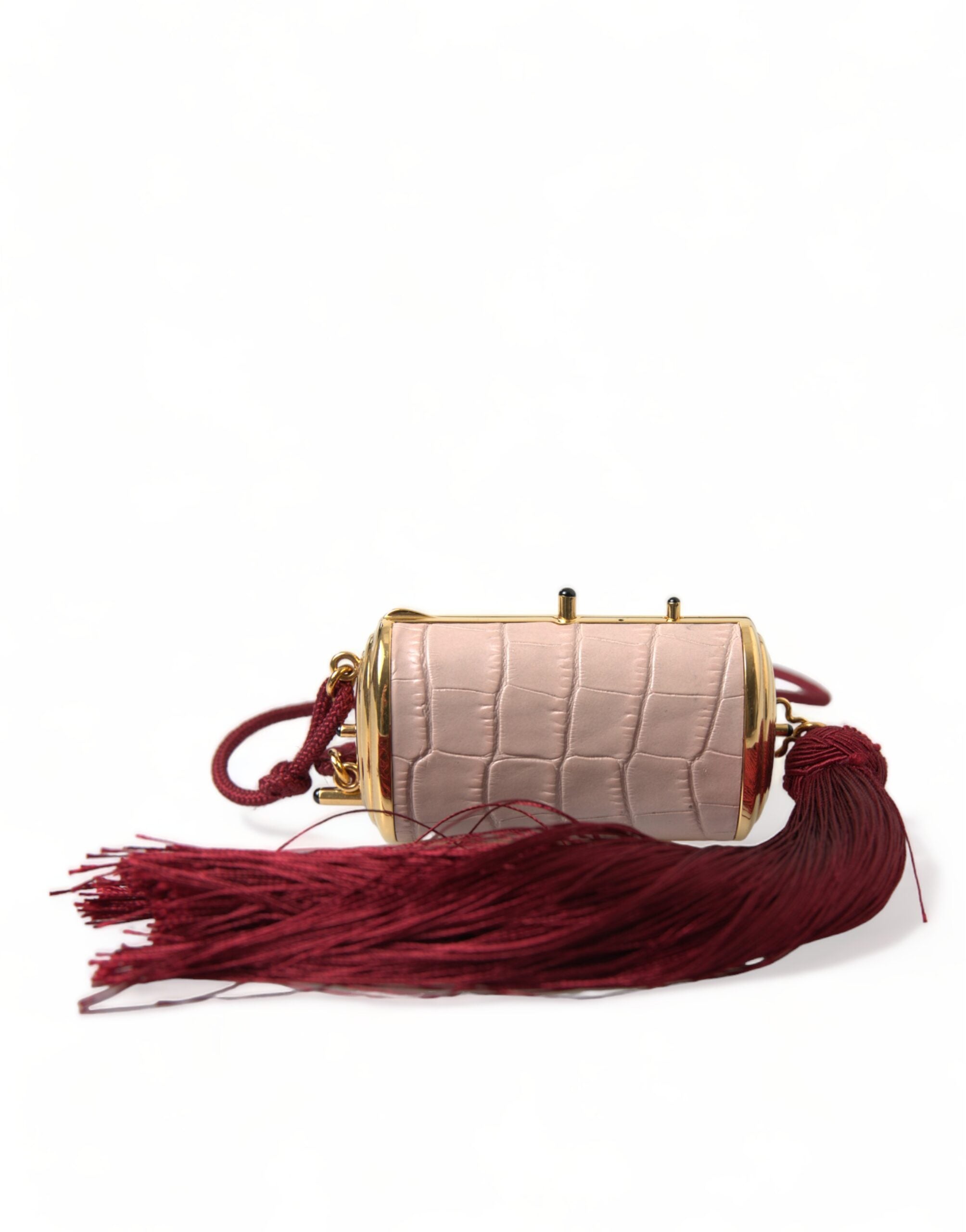Dolce & Gabbana Pink Exotic Leather Mini Mirror Tassel Makeup Bag-3