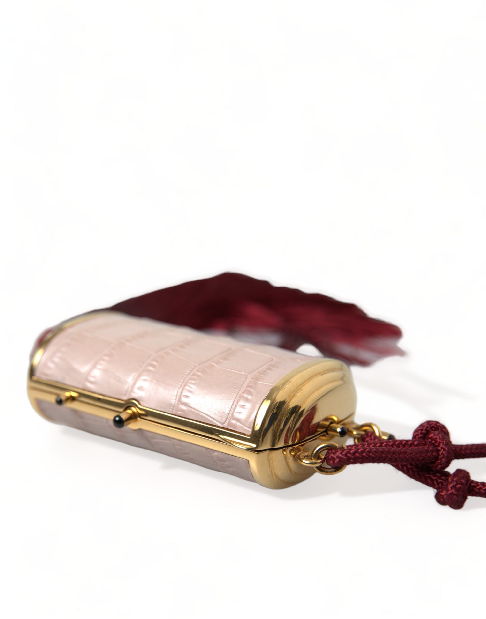 Dolce & Gabbana Pink Exotic Leather Mini Mirror Tassel Makeup Bag-4
