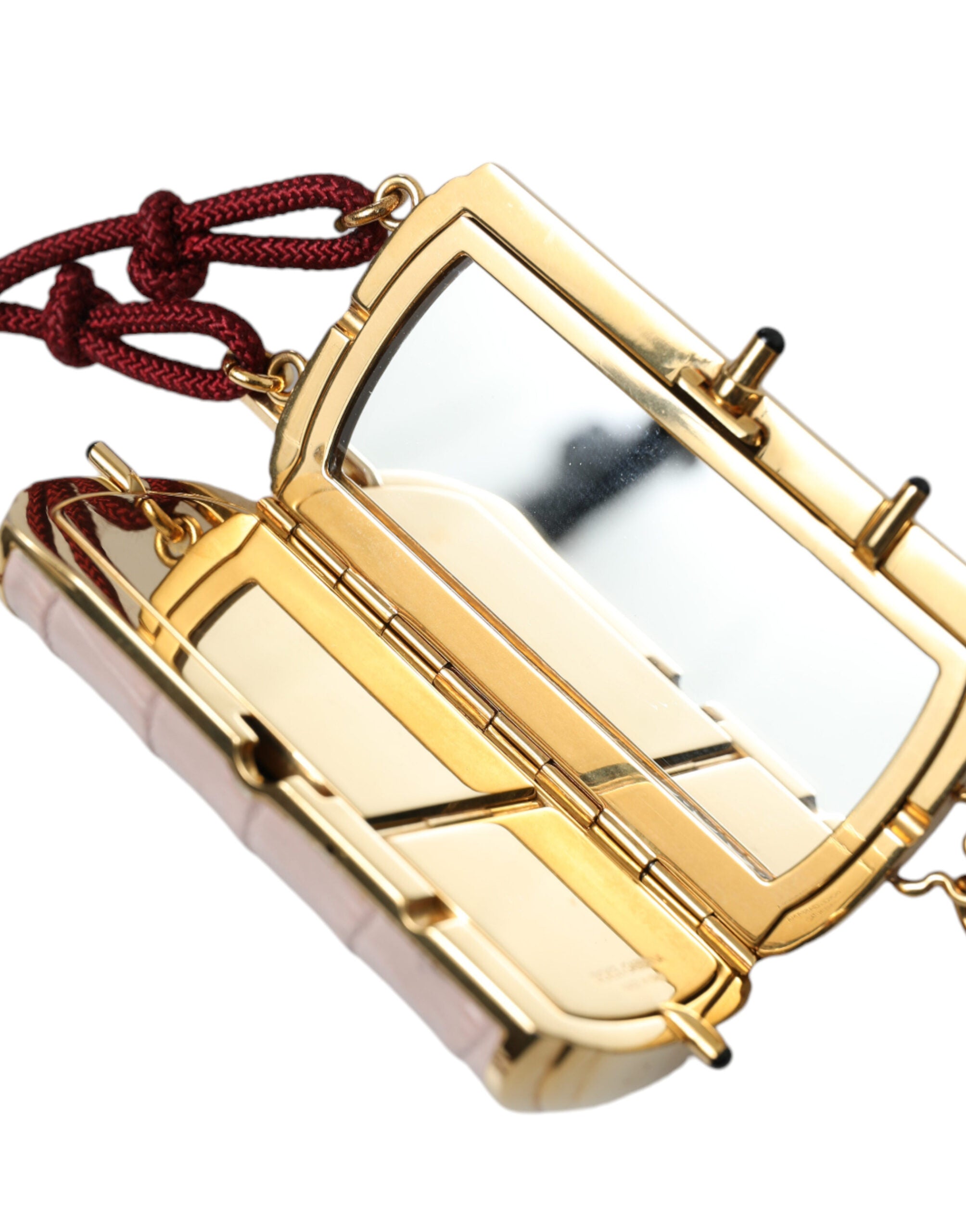Dolce & Gabbana Pink Exotic Leather Mini Mirror Tassel Makeup Bag-5