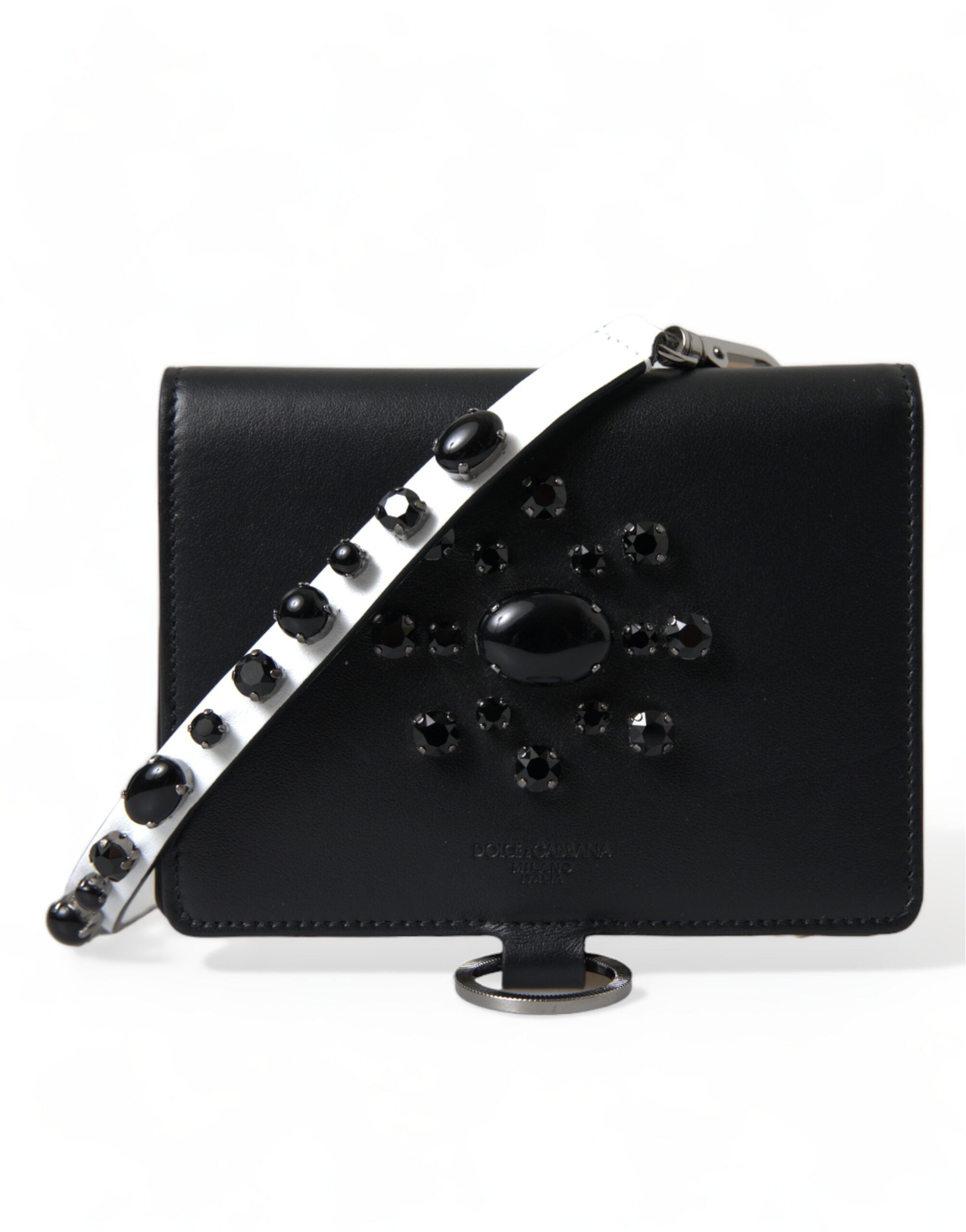 Dolce & Gabbana Schwarzes Leder Crystal verschönert Kartenhalter Brieftasche-2