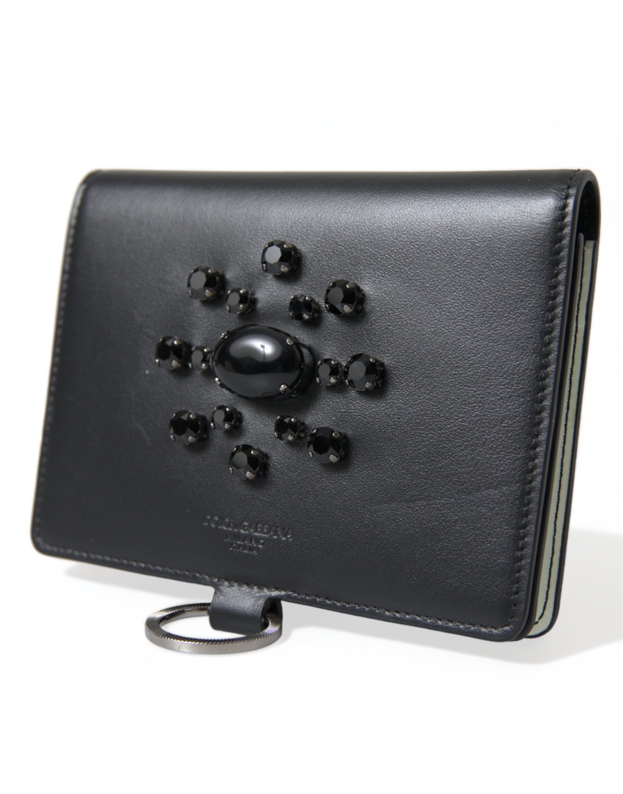 Dolce & Gabbana Schwarzes Leder Crystal verschönert Kartenhalter Brieftasche-3