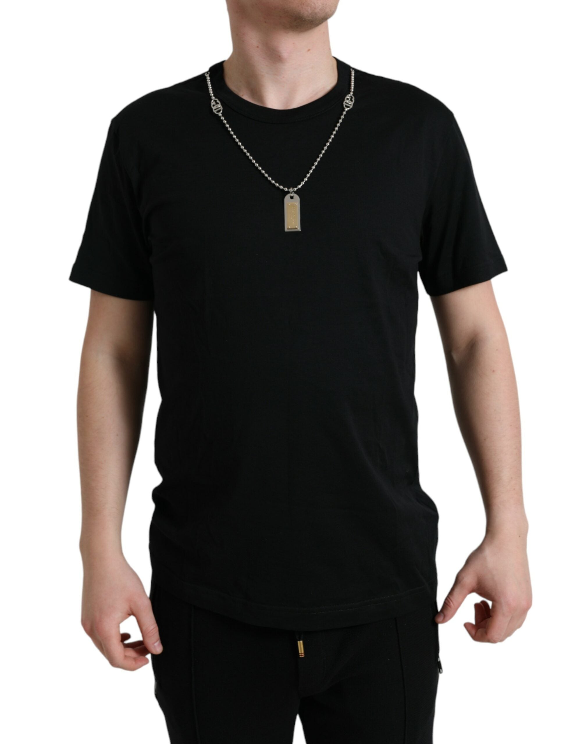 Dolce & Gabbana Black Cotton T-Shirt with Round Neck-1