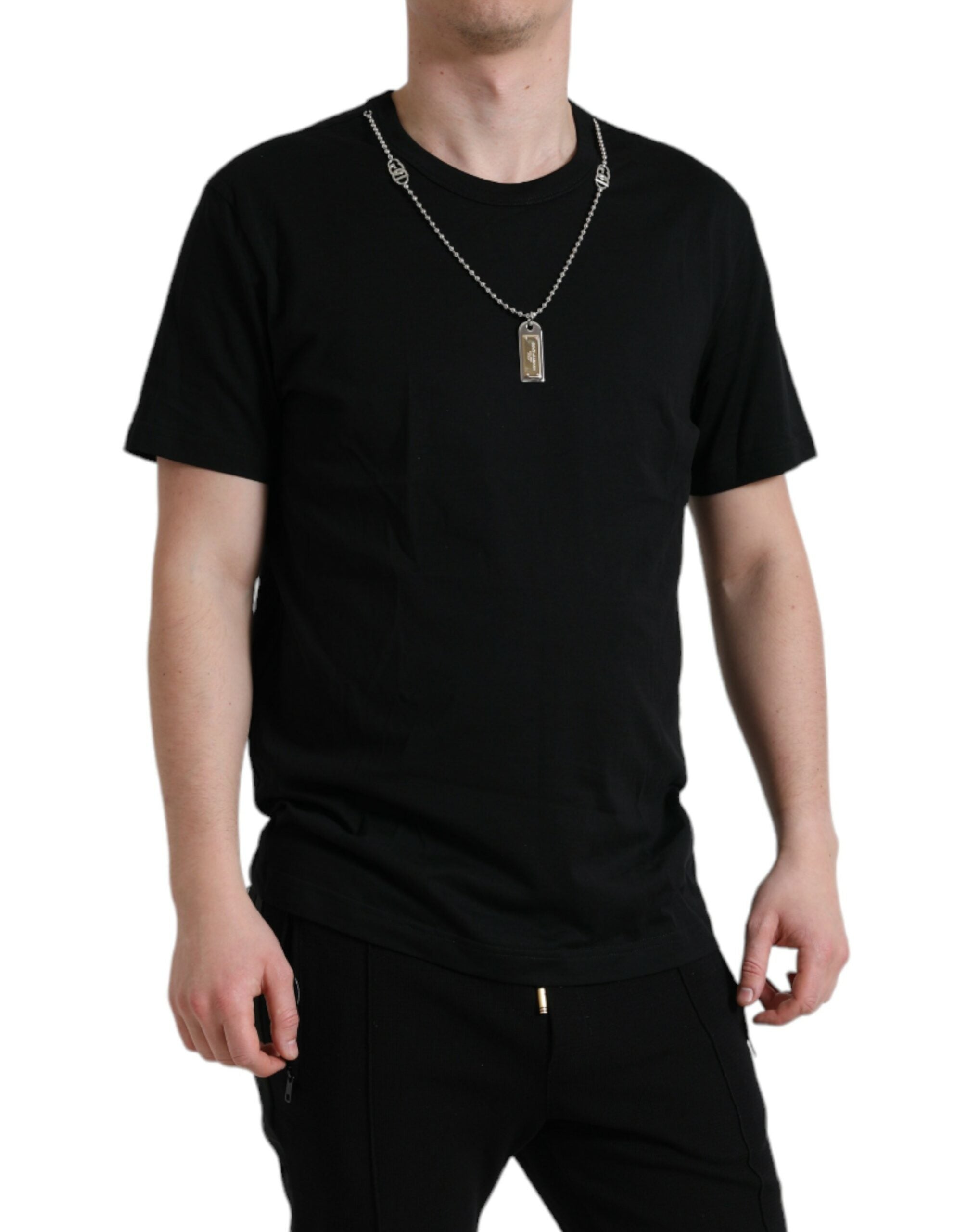 Dolce & Gabbana Black Cotton T-Shirt with Round Neck-2