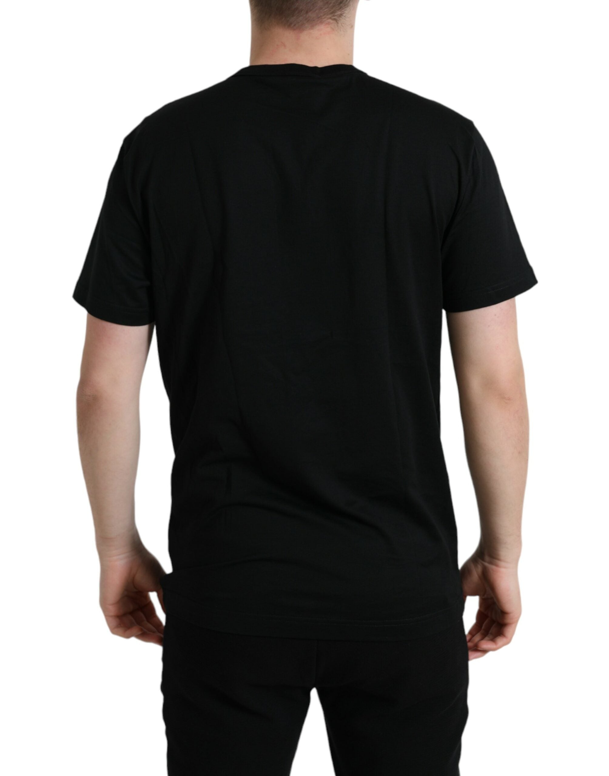Dolce & Gabbana Black Cotton T-Shirt with Round Neck-3