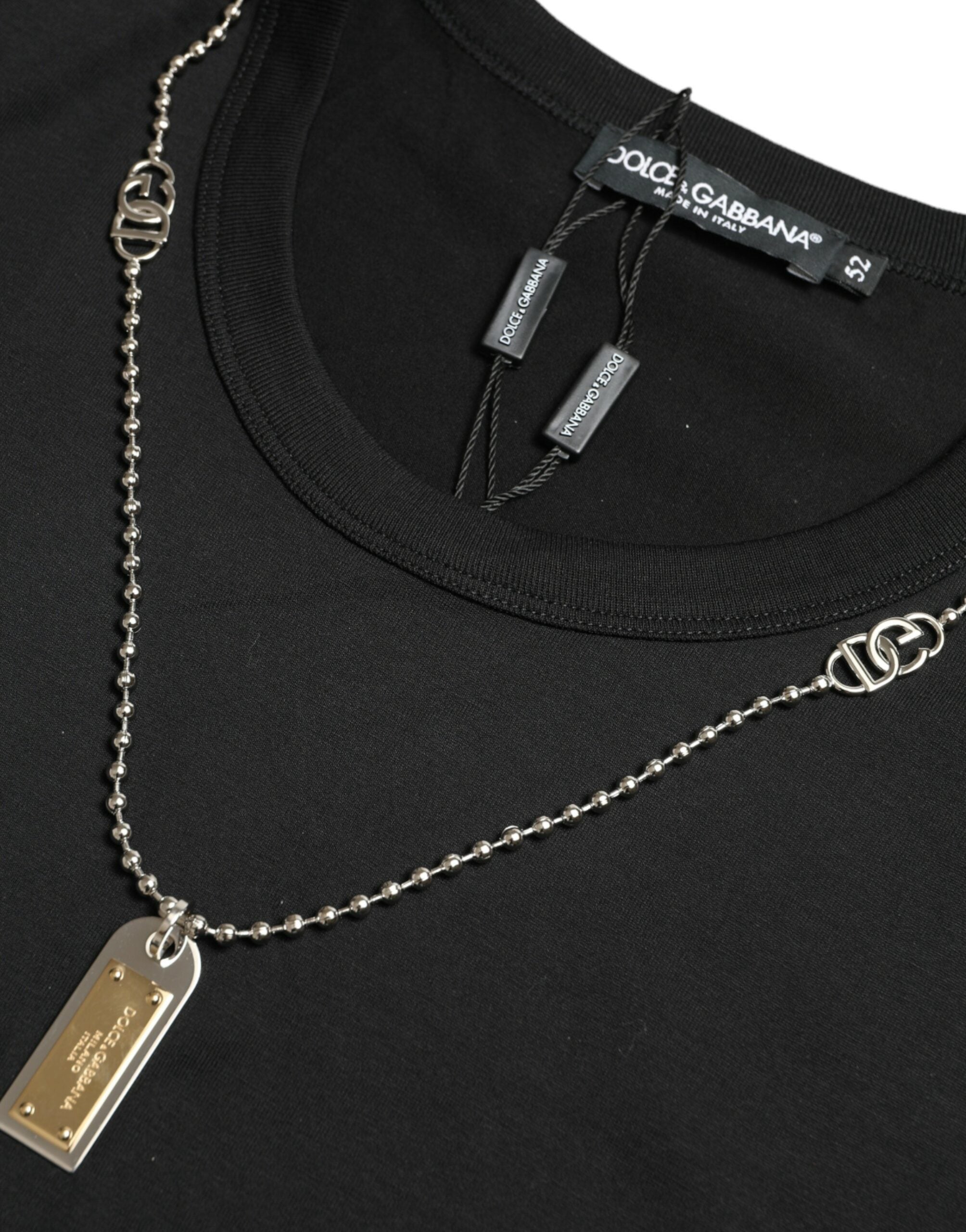 Dolce & Gabbana Black Cotton T-Shirt with Round Neck-6