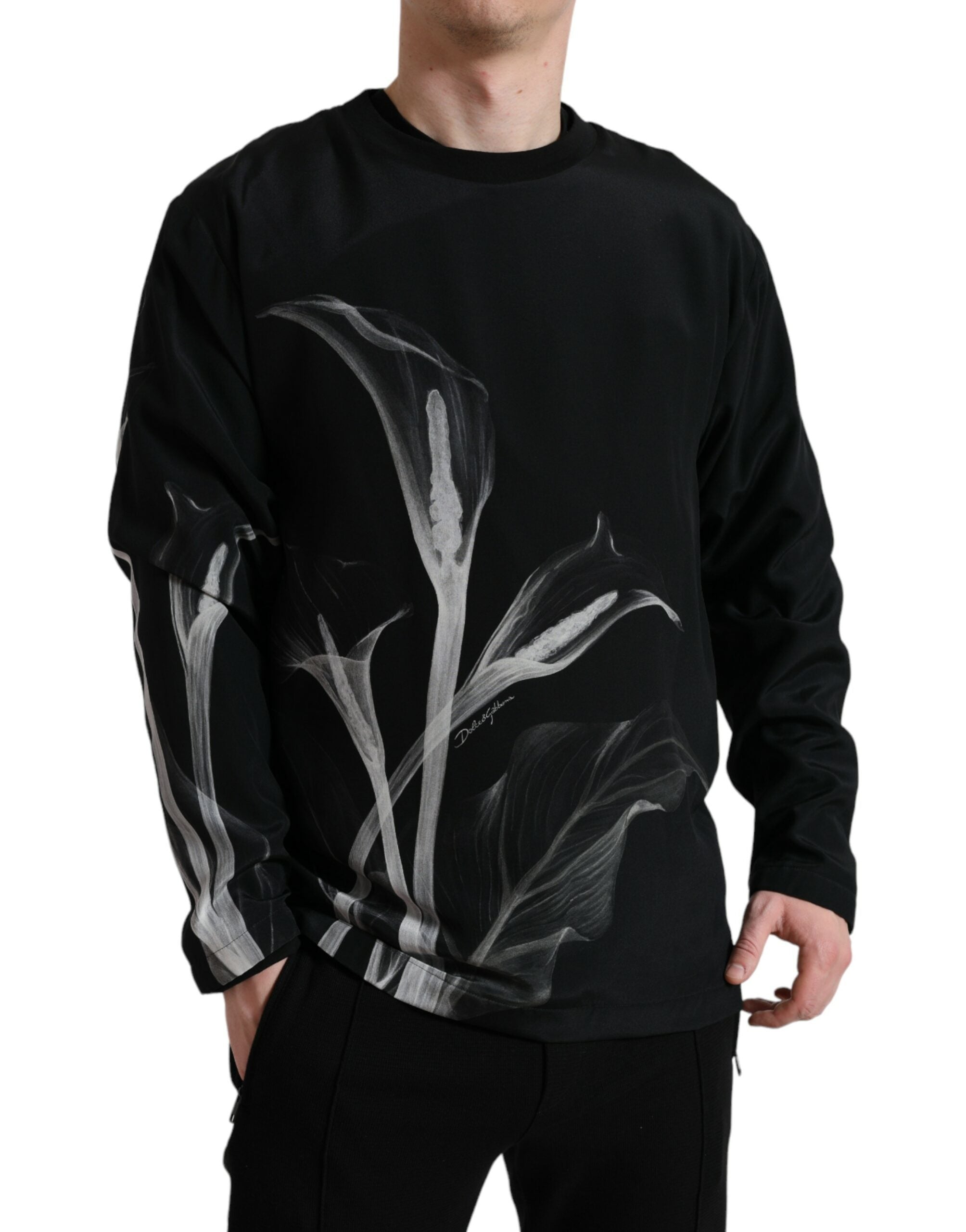 Dolce & Gabbana Black floral print sweater with round neck-2
