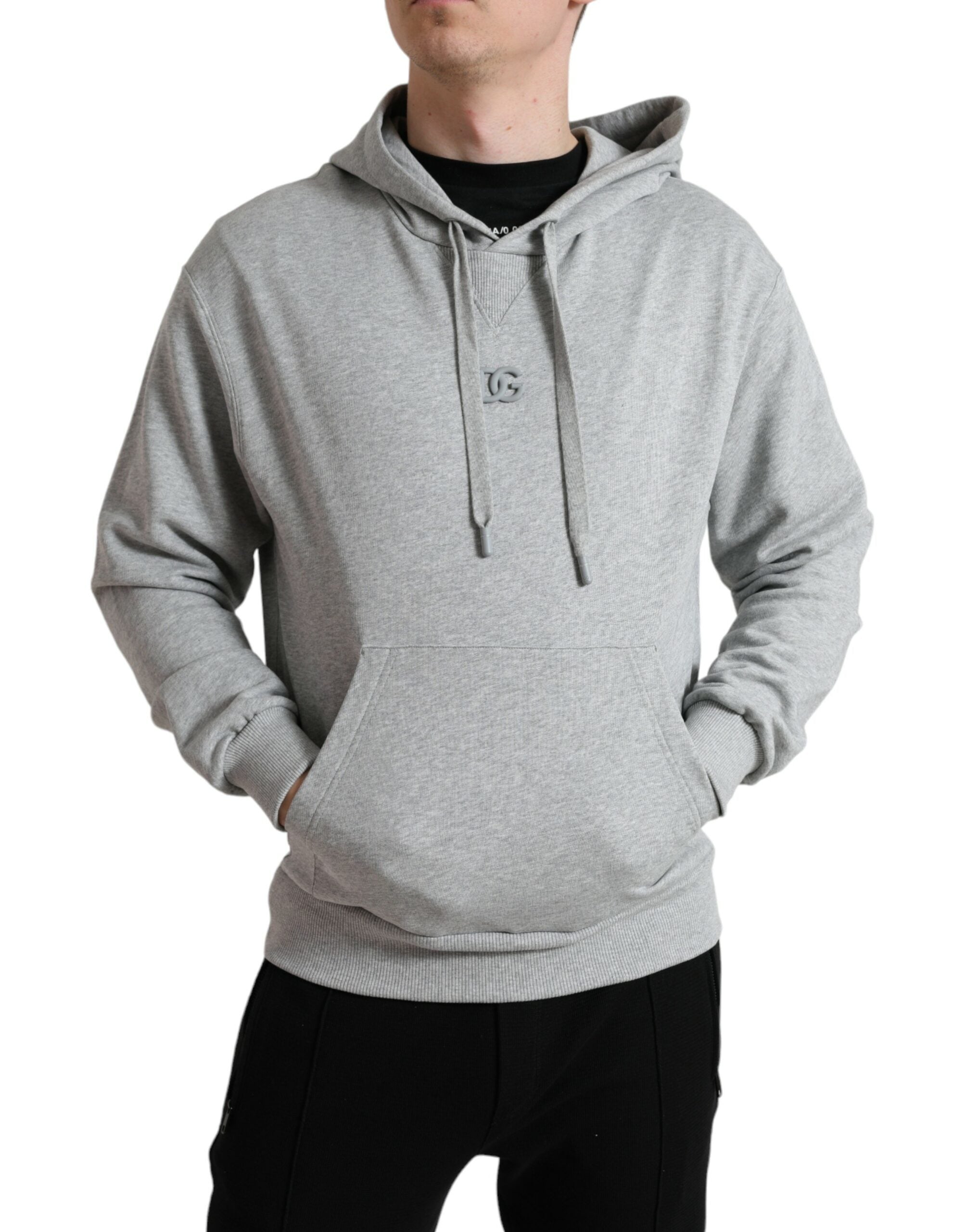 Dolce & Gabbana Grey Cotton Logo Hooded Sweatshirt Pullover-2