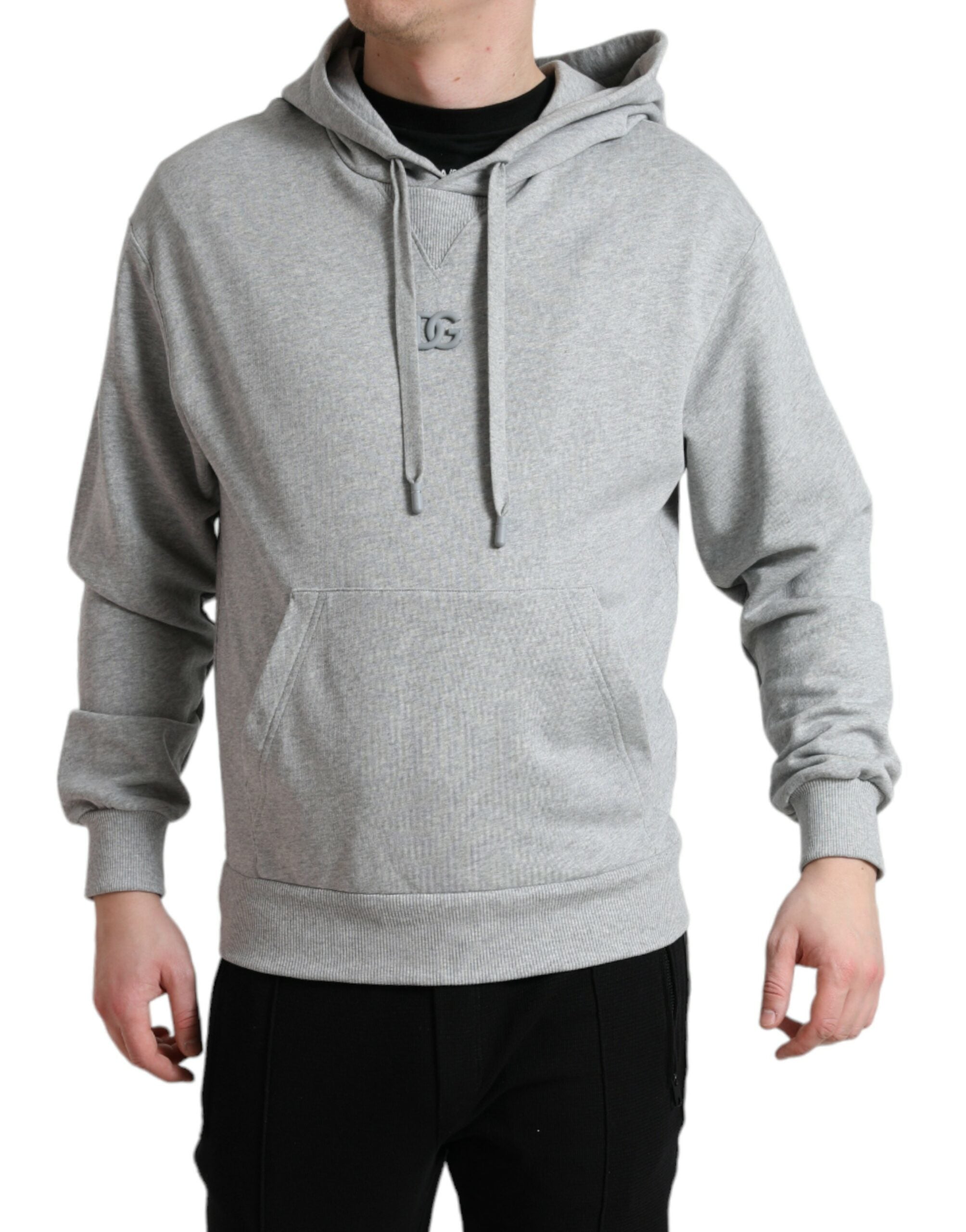 Dolce & Gabbana Grey Cotton Logo Hooded Sweatshirt Pullover-1