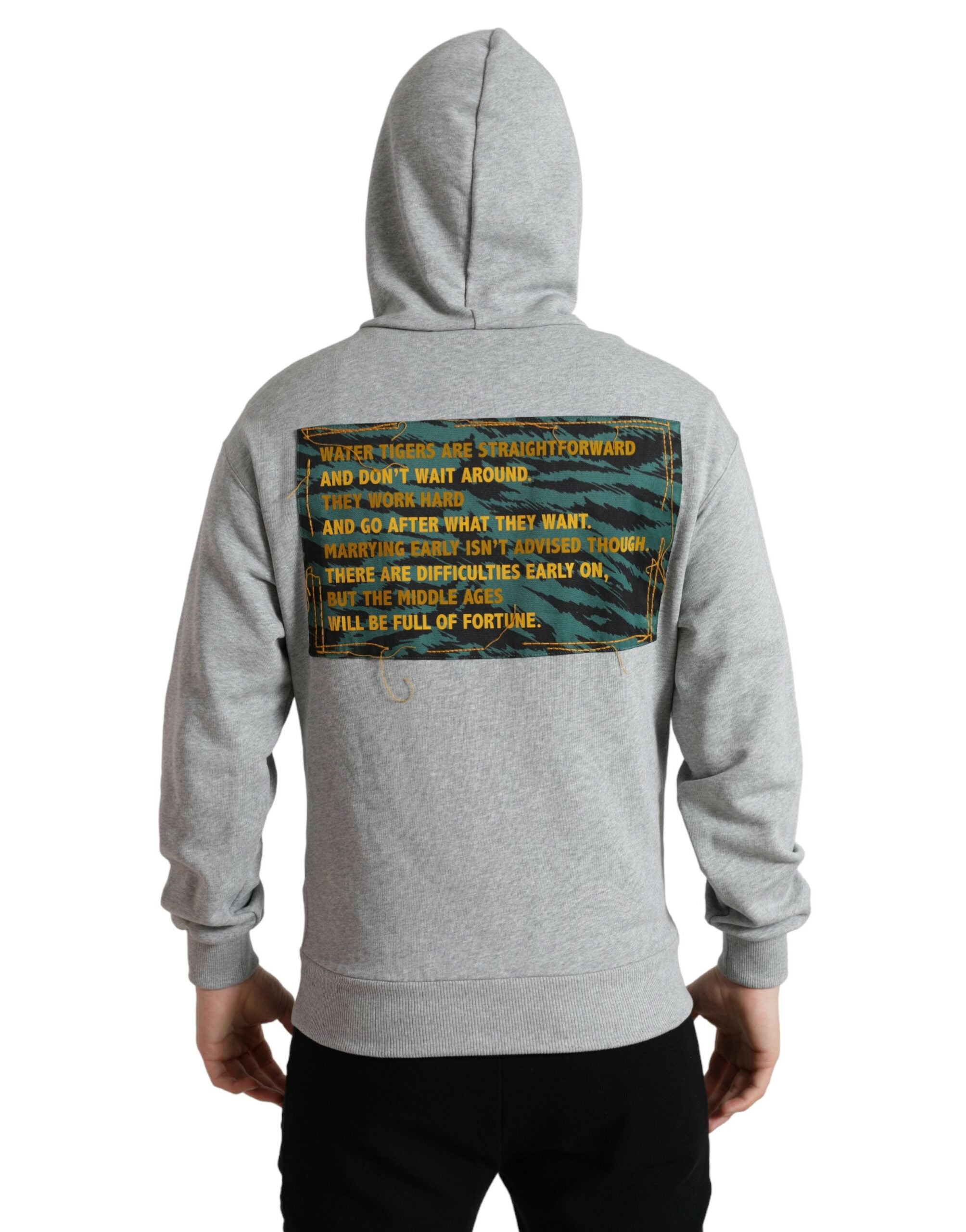 Dolce & Gabbana Grey Cotton Logo Hooded Sweatshirt Pullover-3