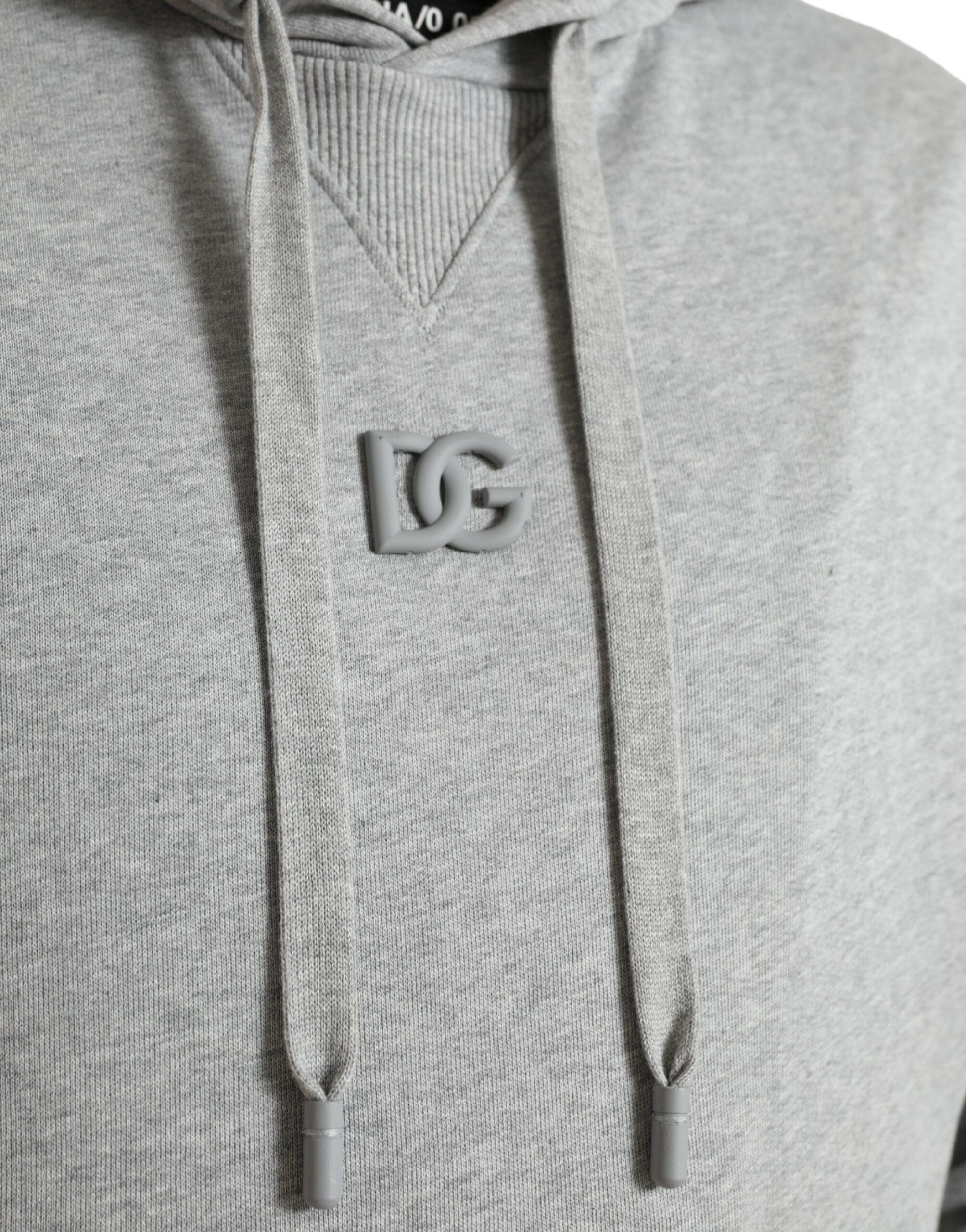 Dolce & Gabbana Grey Cotton Logo Hooded Sweatshirt Pullover-5