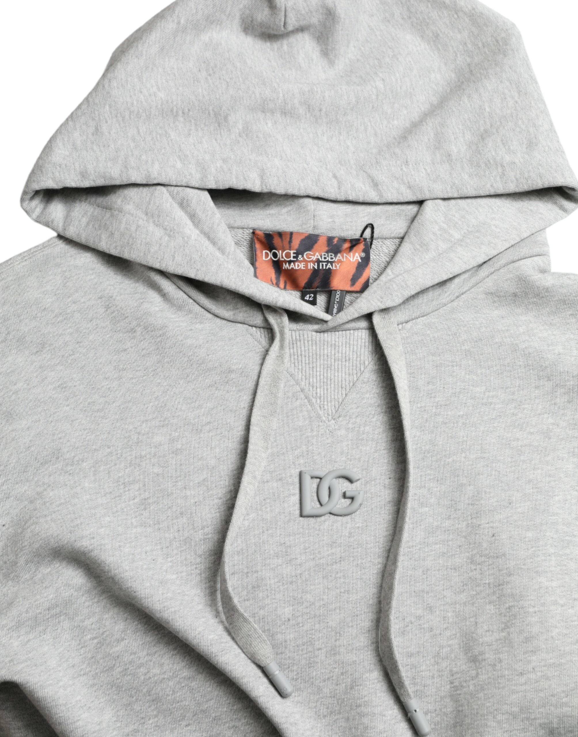 Dolce & Gabbana Grey Cotton Logo Hooded Sweatshirt Pullover-6