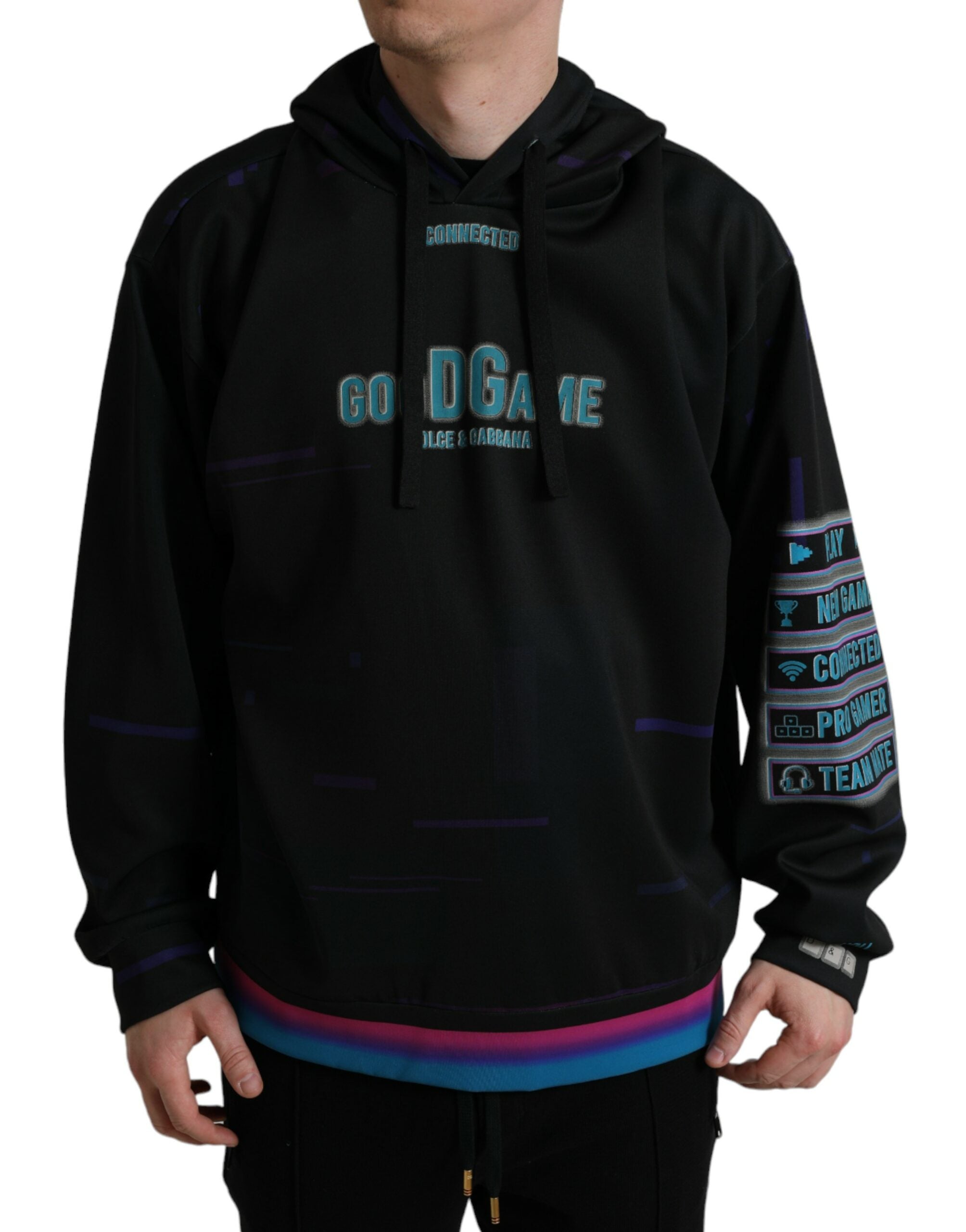 Dolce & Gabbana Black Logo Print Hooded Sweatshirt Pullover-1