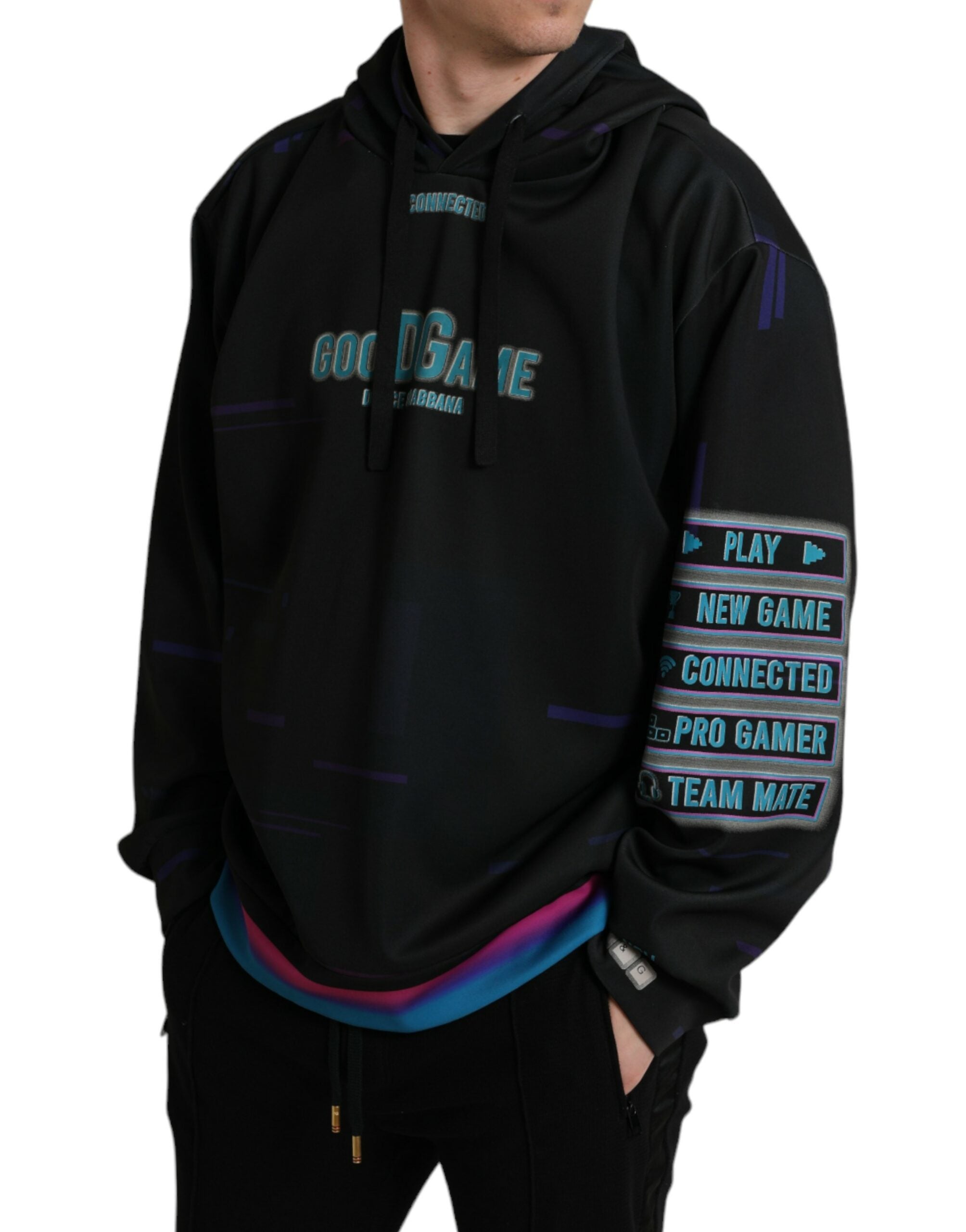 Dolce & Gabbana Schwarzes Logo Print Sweatshirt mit Kapuze Pullover-2