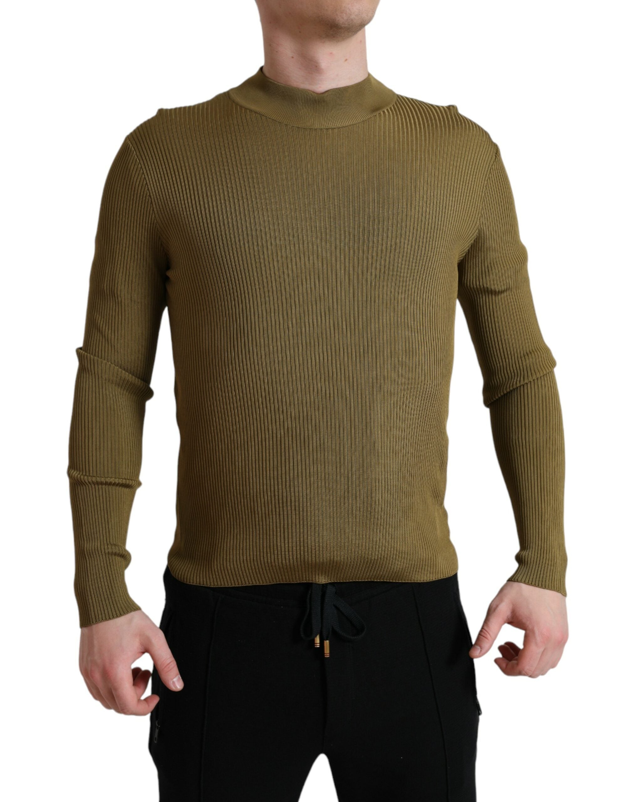 Dolce & Gabbana army green viscose pullover with round neck-1