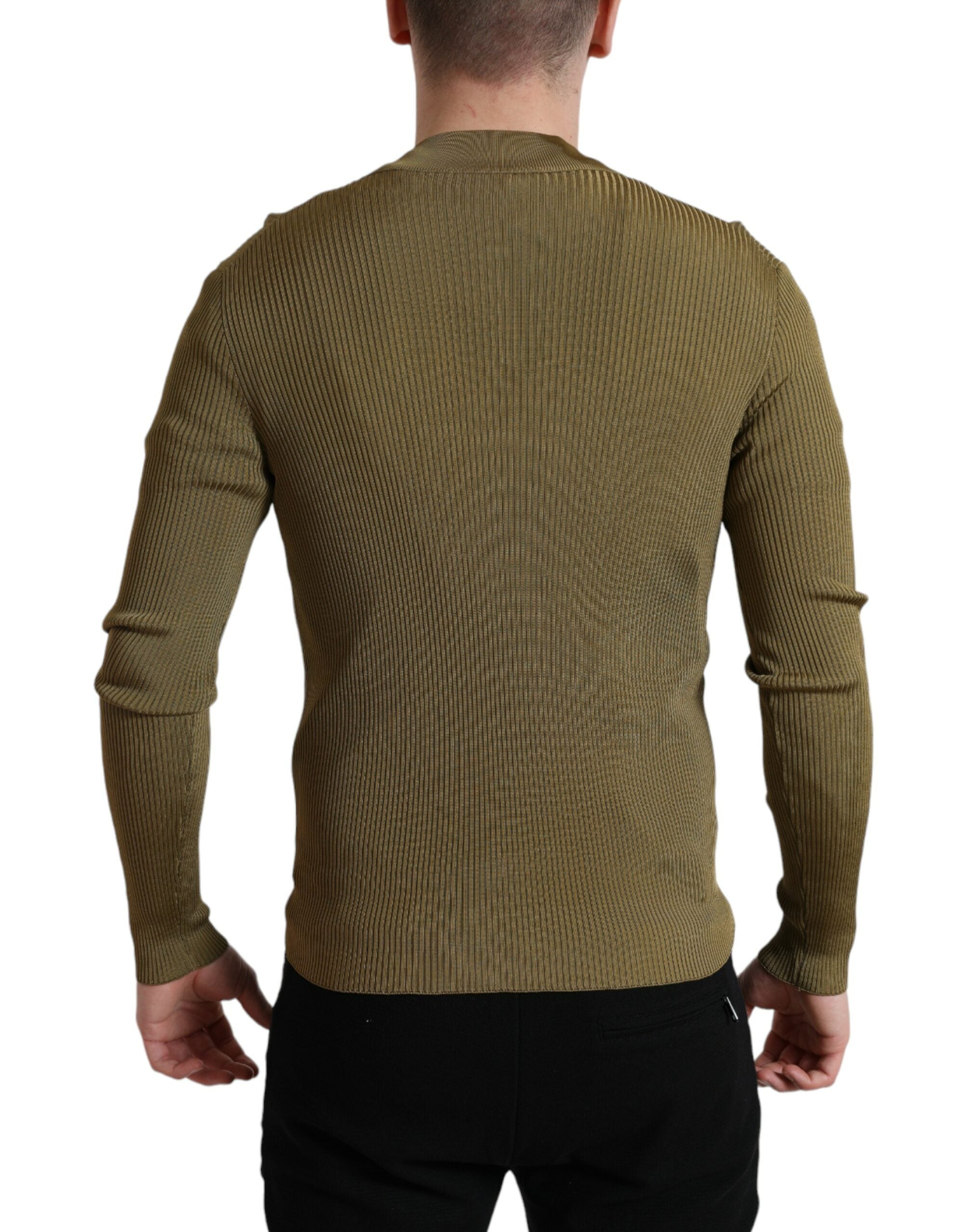 Dolce & Gabbana army green viscose pullover with round neck-3