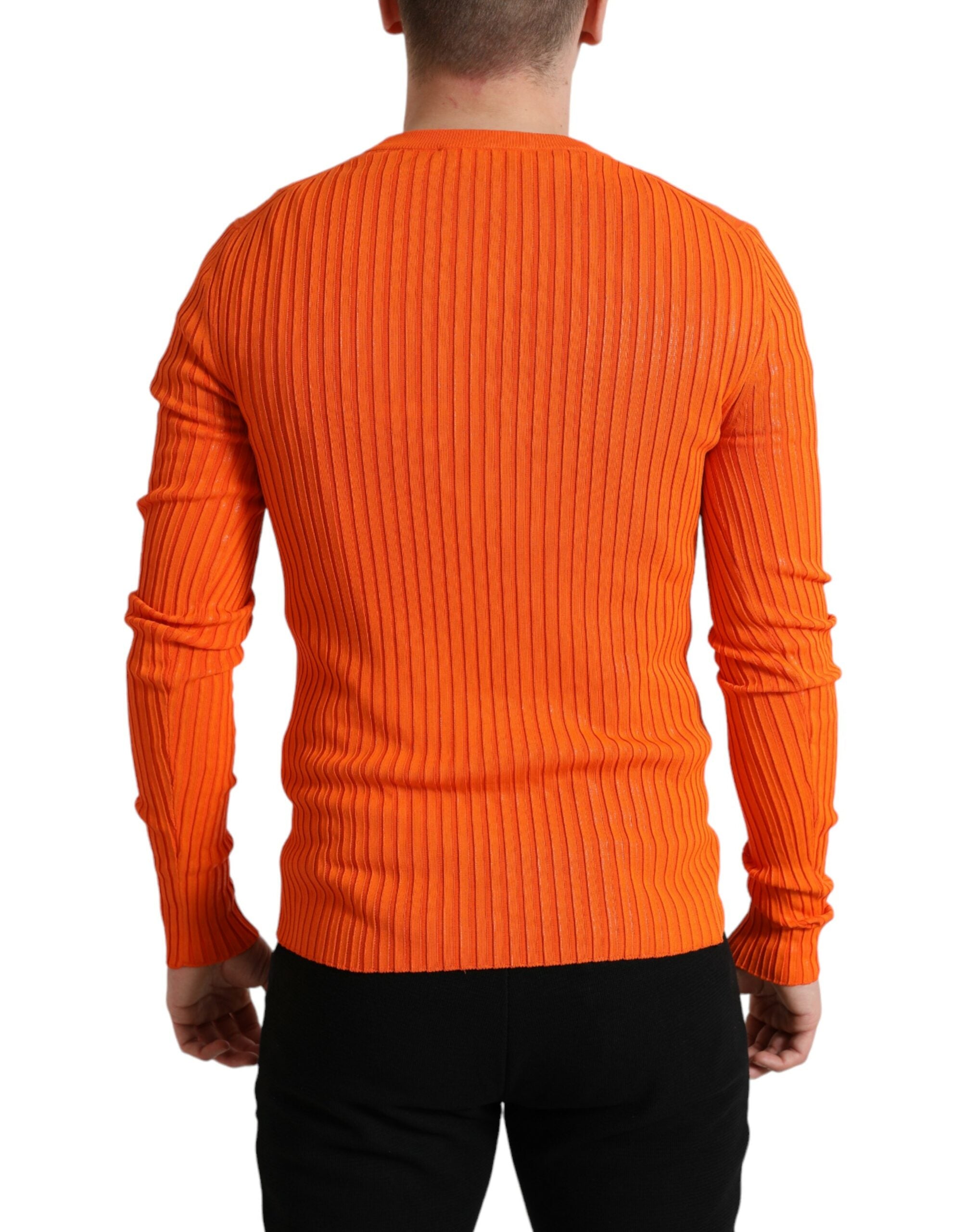 Dolce & Gabbana Orange knitted men's pullover with round neck-3