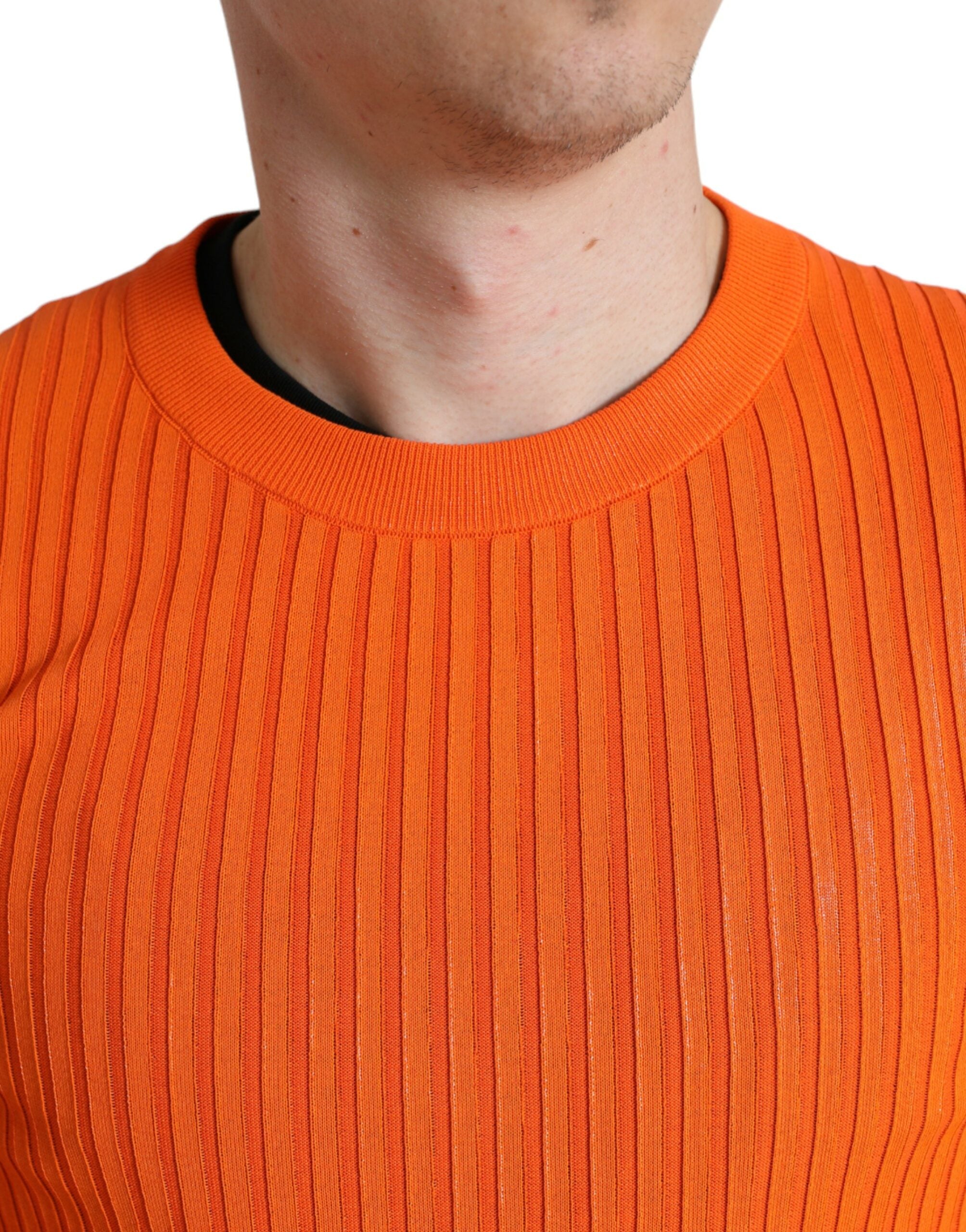 Dolce & Gabbana Orange knitted men's pullover with round neck-4