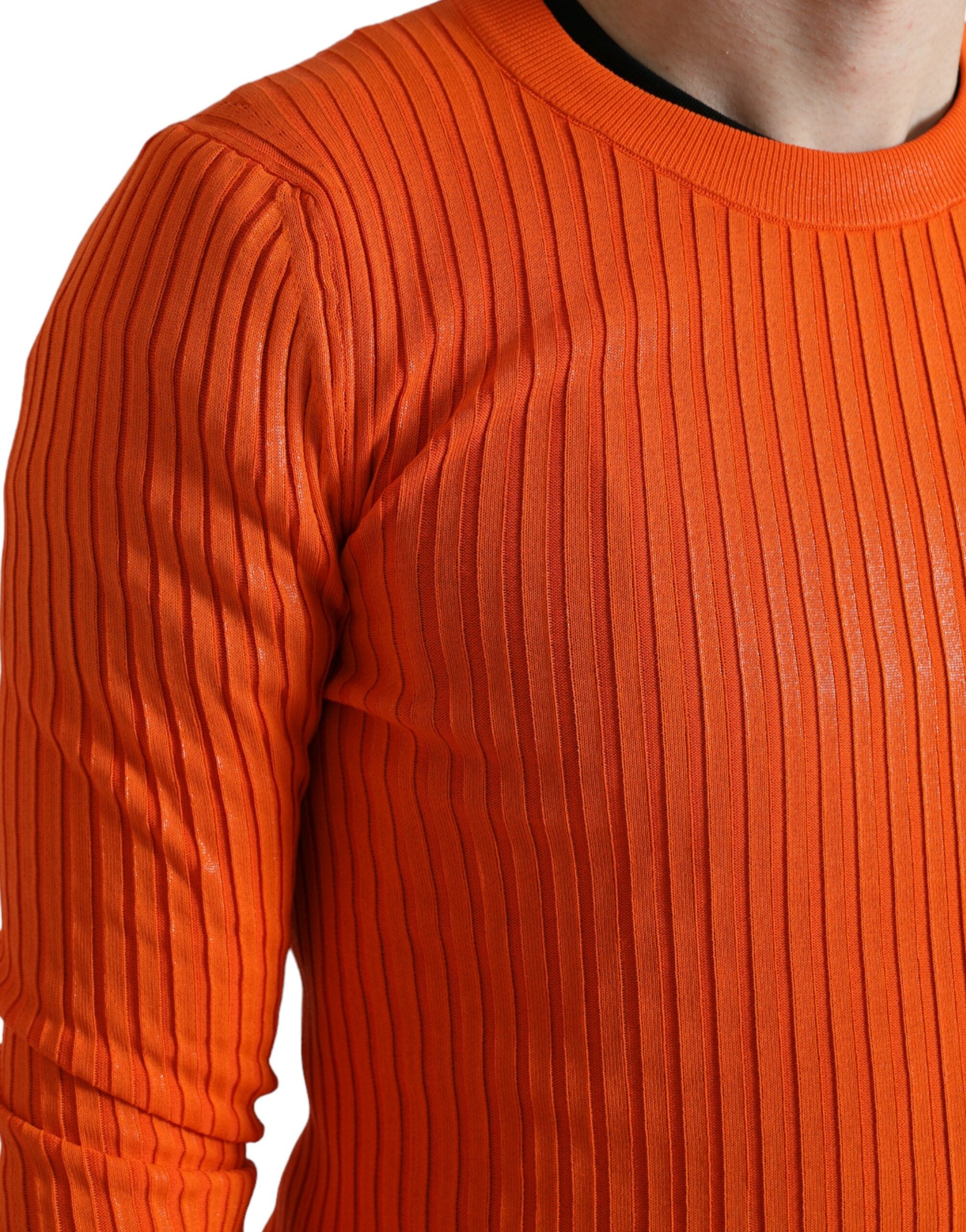 Dolce & Gabbana Orange knitted men's pullover with round neck-5