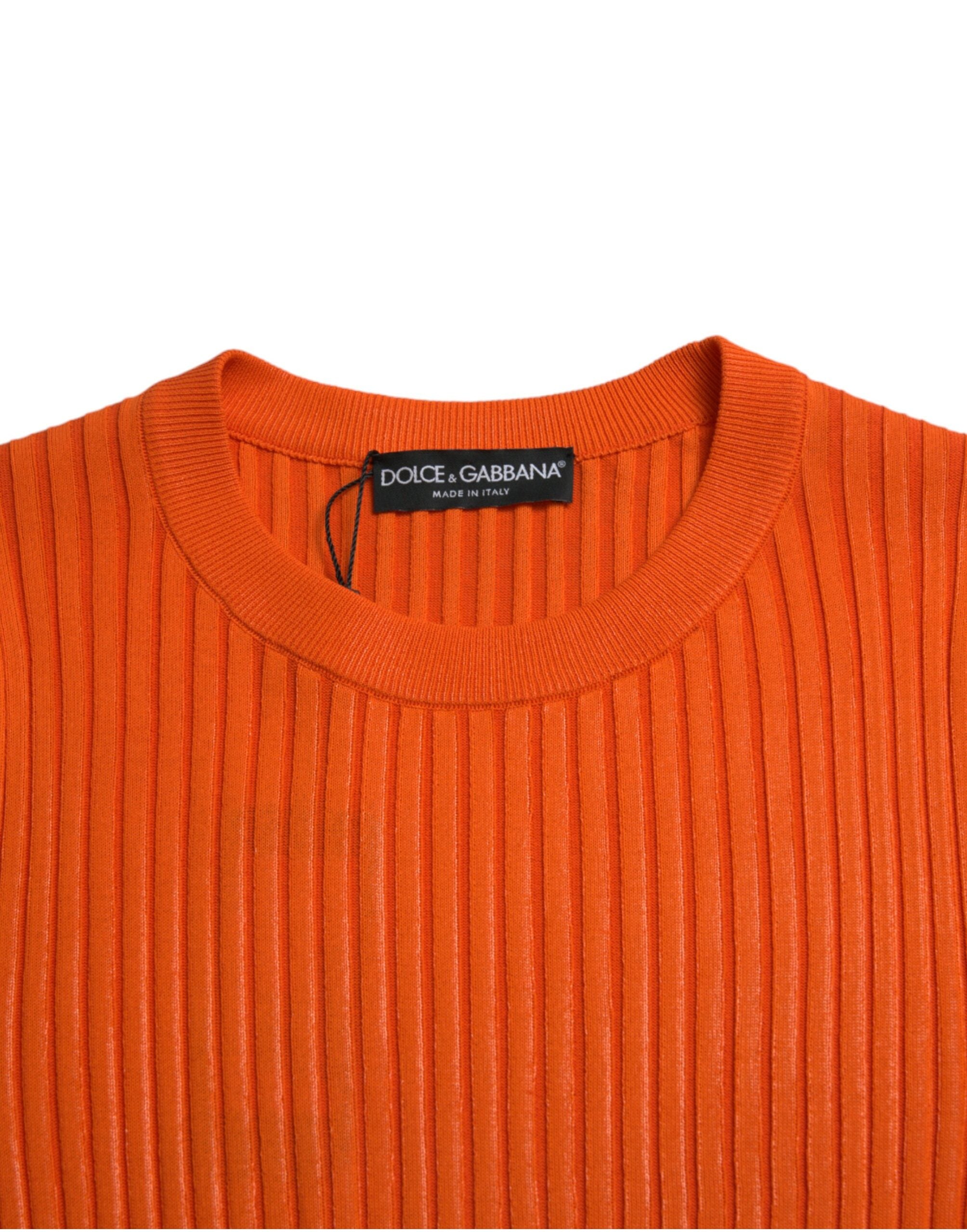 Dolce & Gabbana Orange knitted men's pullover with round neck-6