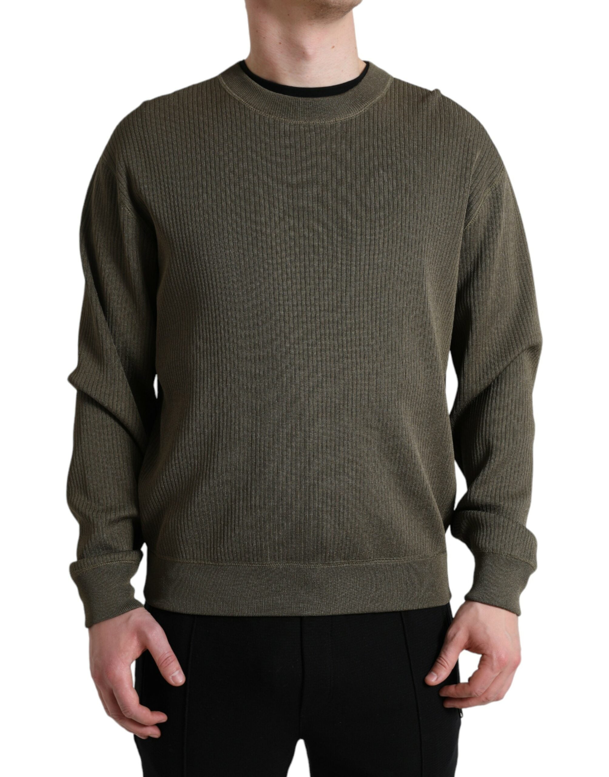 Dolce & Gabbana Grüner Viskose Rundhalsausschnitt Herren Pullover-4