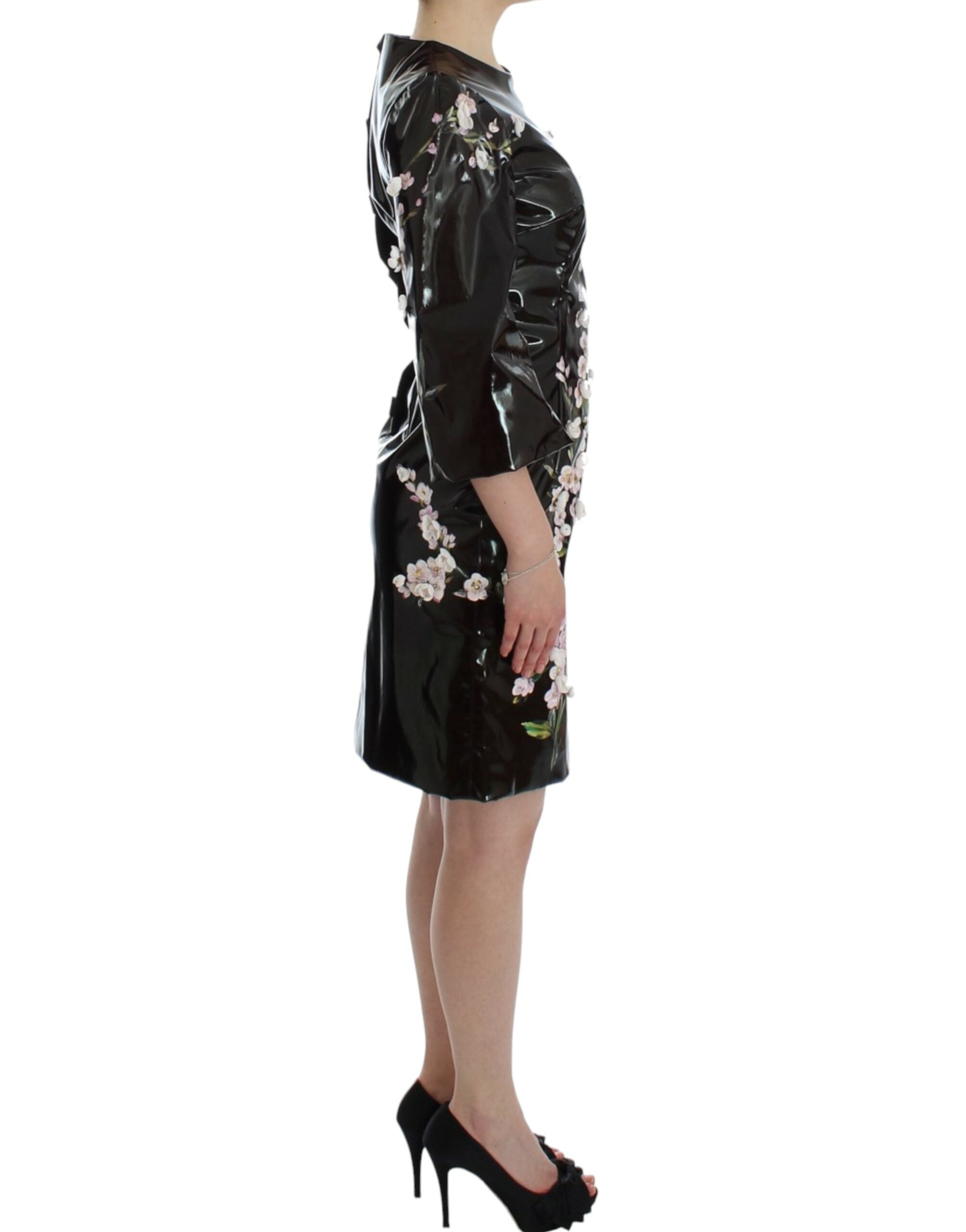 Dolce & Gabbana Black floral 3/4 sleeve sheath dress-4