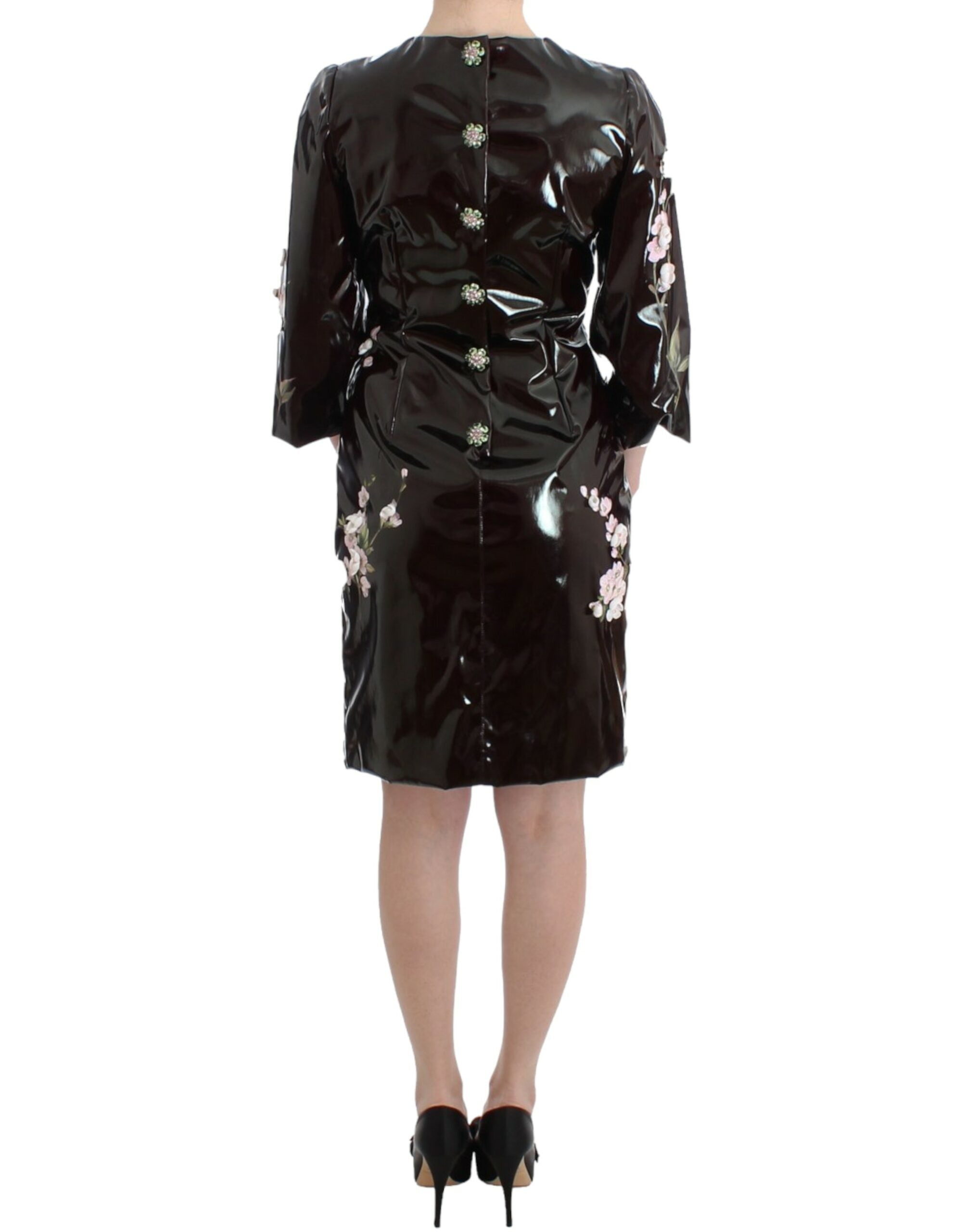 Dolce & Gabbana Black patent leather dress with flowers HANDPAINTED-3