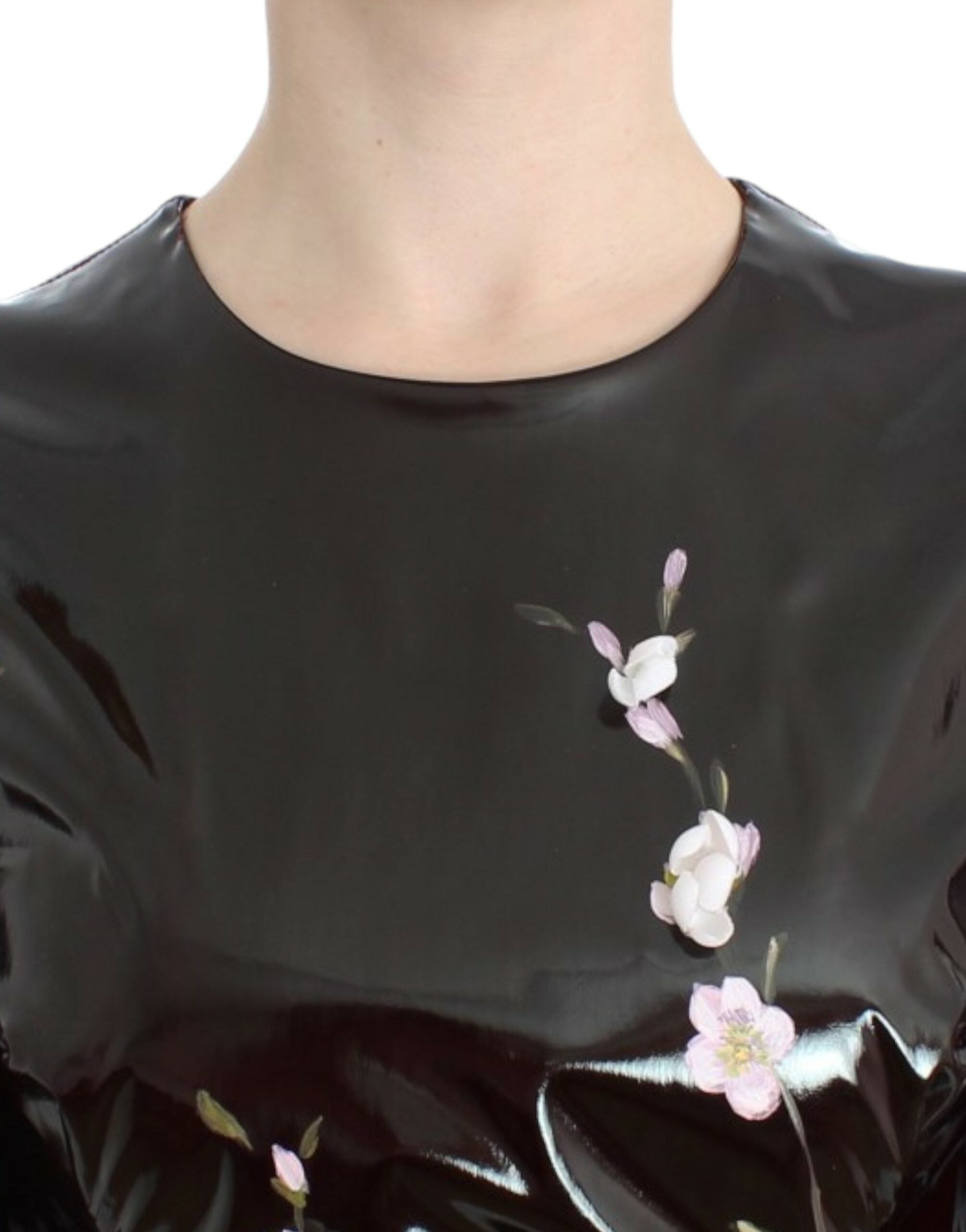 Dolce & Gabbana Black patent leather dress with flowers HANDPAINTED-5