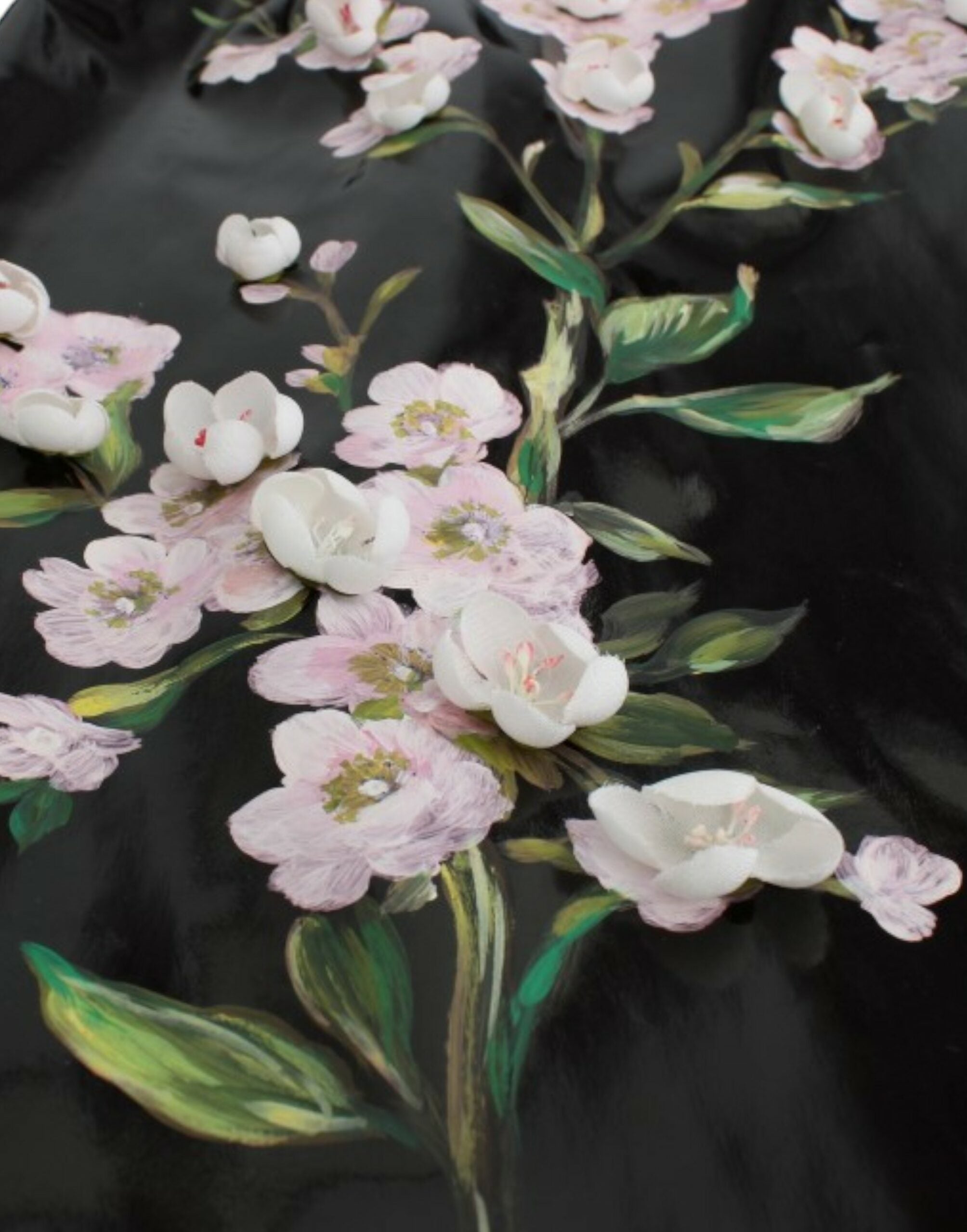 Dolce & Gabbana Black patent leather dress with flowers HANDPAINTED-6