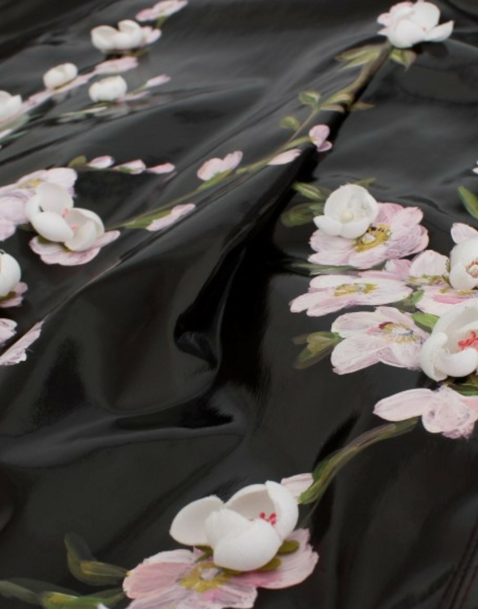 Dolce & Gabbana Black patent leather dress with flowers HANDPAINTED-7
