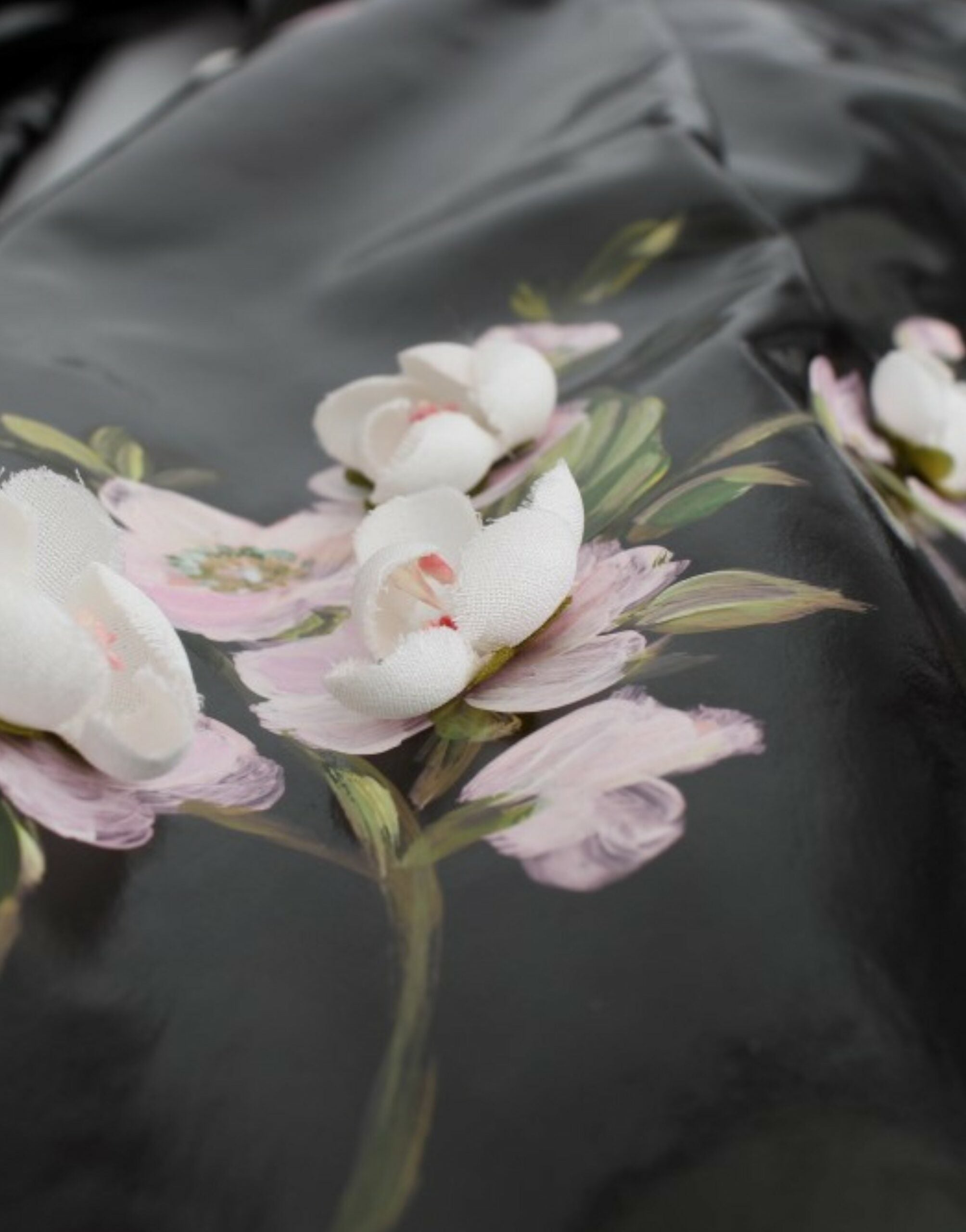 Dolce & Gabbana Black patent leather dress with flowers HANDPAINTED-8