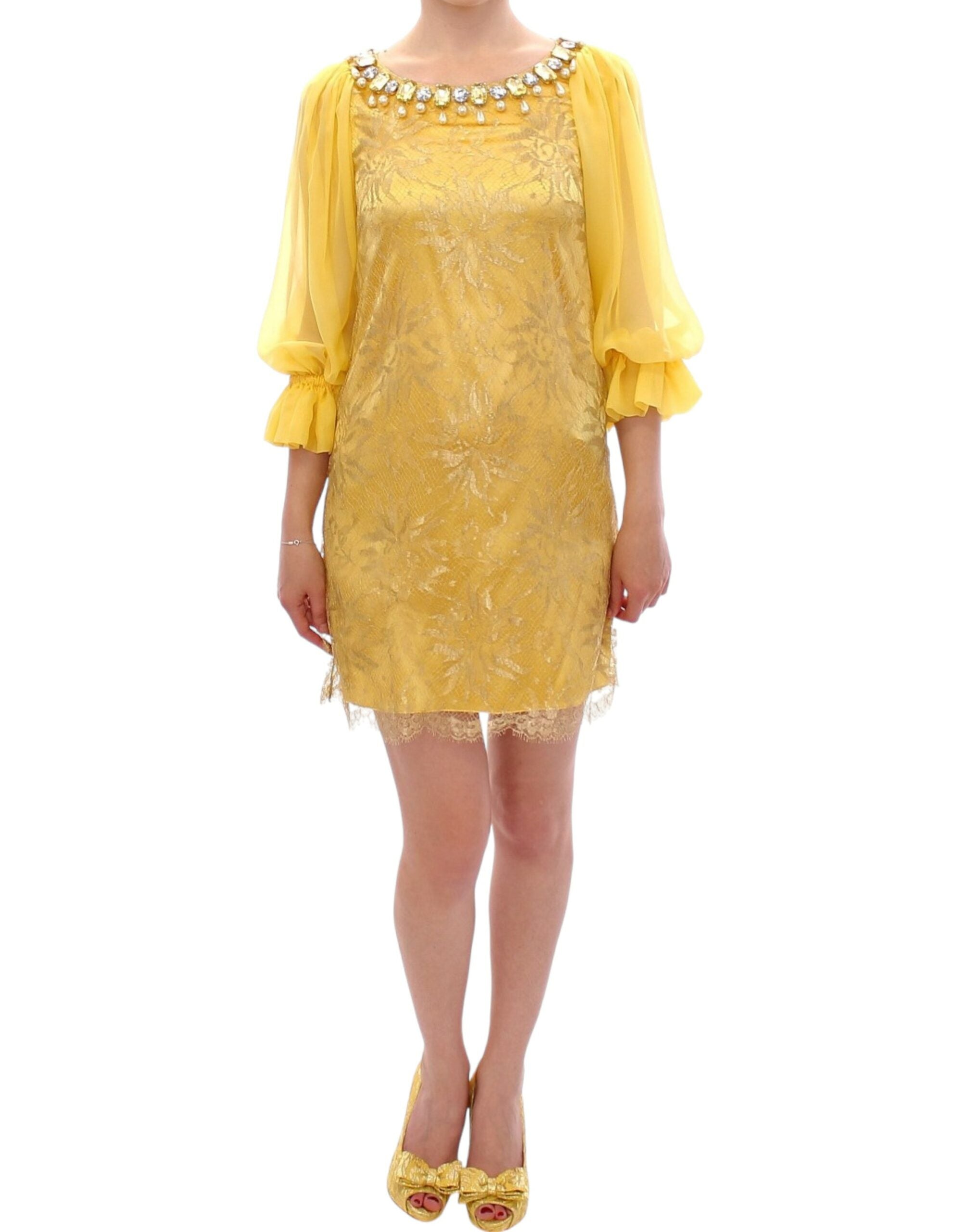 Minivestido de encaje amarillo con cristales de Dolce & Gabbana-2