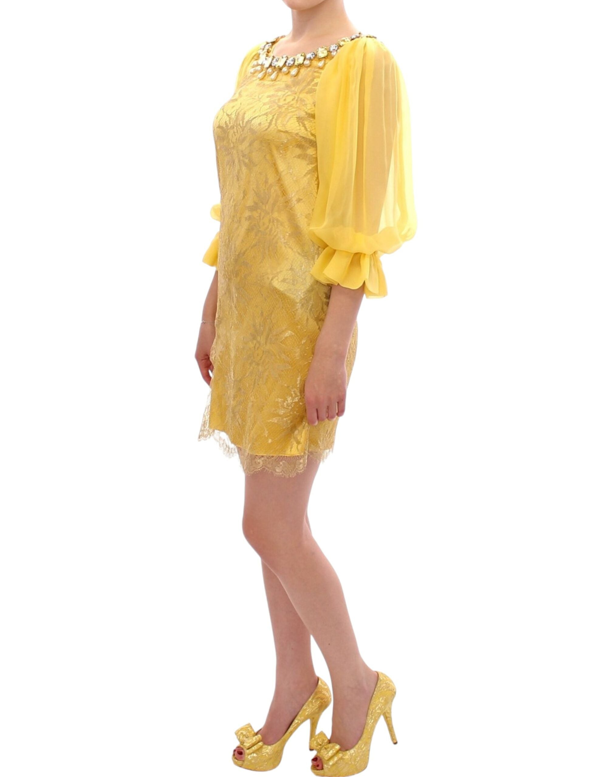 Minivestido de encaje amarillo con cristales de Dolce & Gabbana-3
