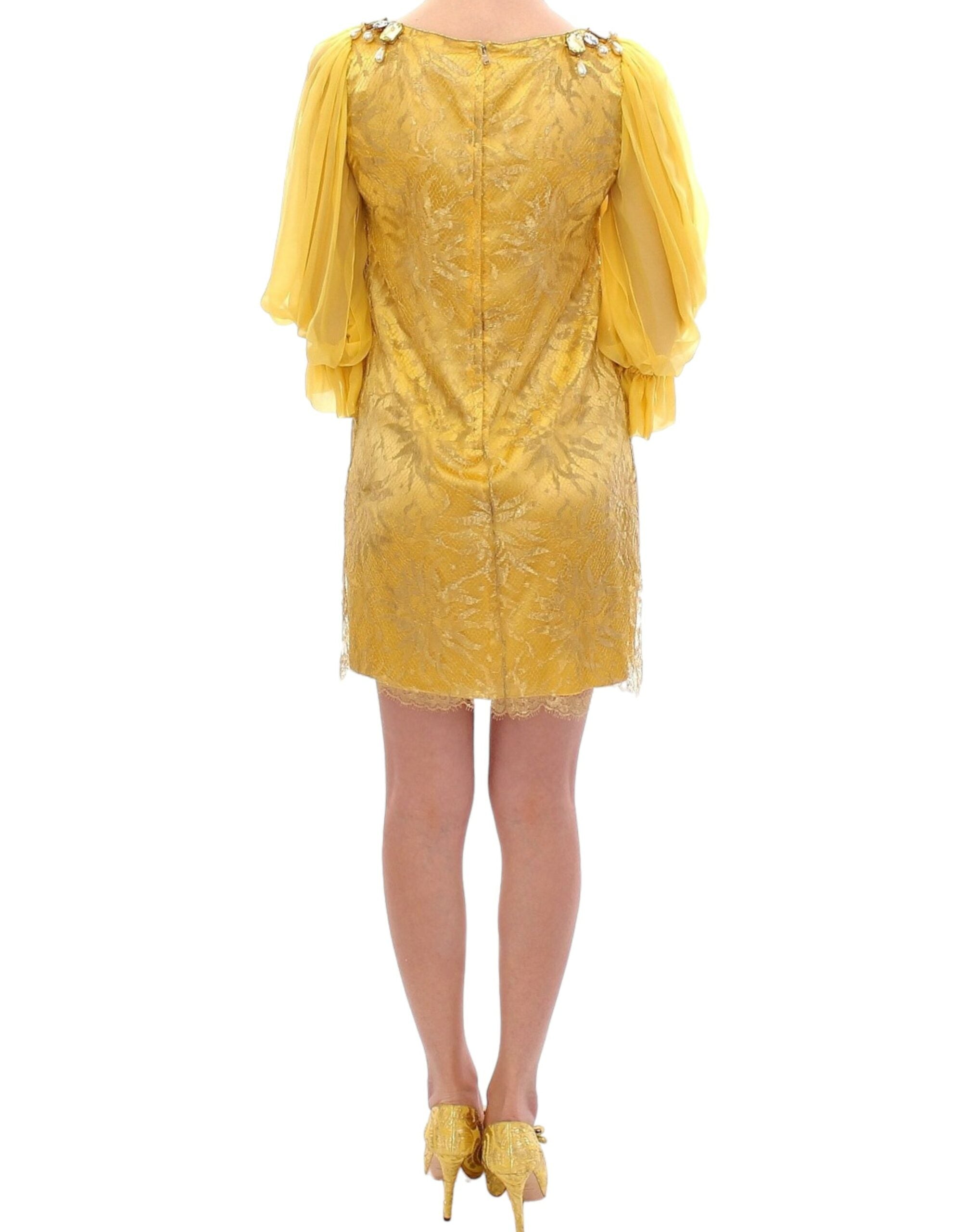 Minivestido de encaje amarillo con cristales de Dolce & Gabbana-4
