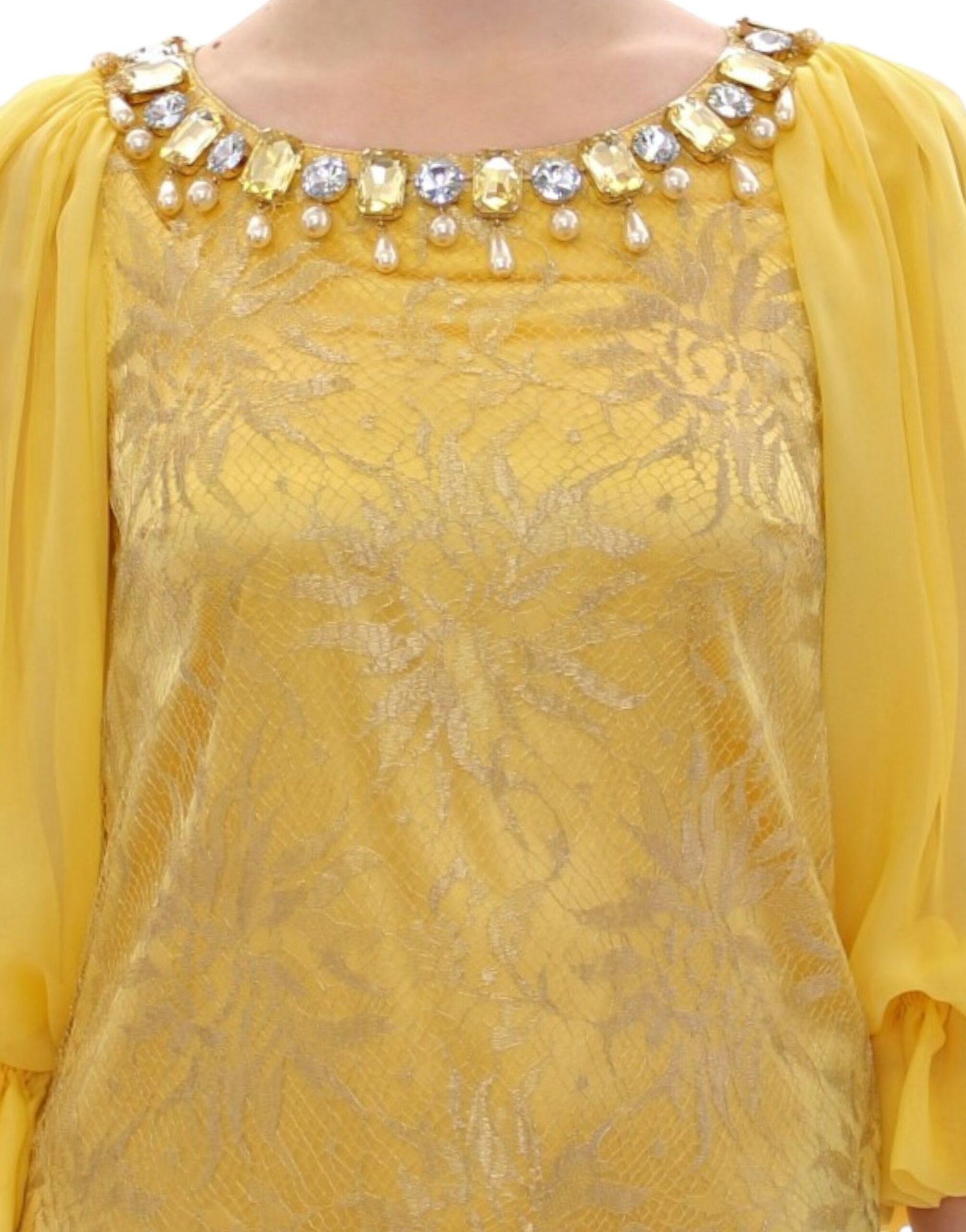 Minivestido de encaje amarillo con cristales de Dolce & Gabbana-5