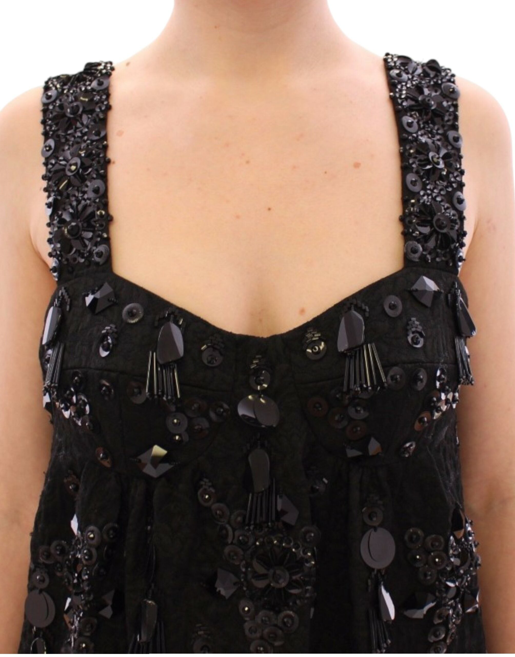Dolce & Gabbana Black floral, crystal-encrusted dress-4