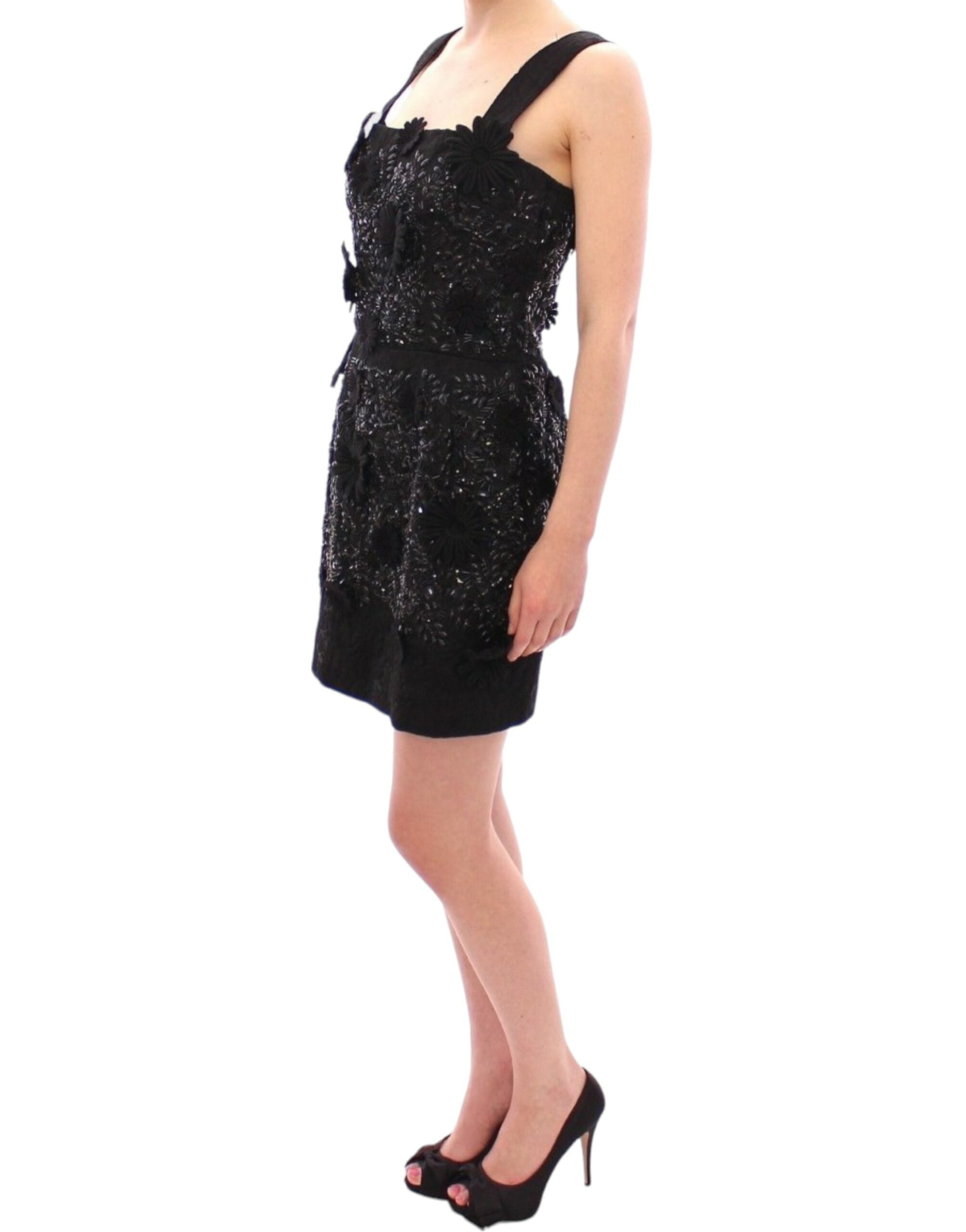 Dolce & Gabbana Black floral, crystal-encrusted dress-2