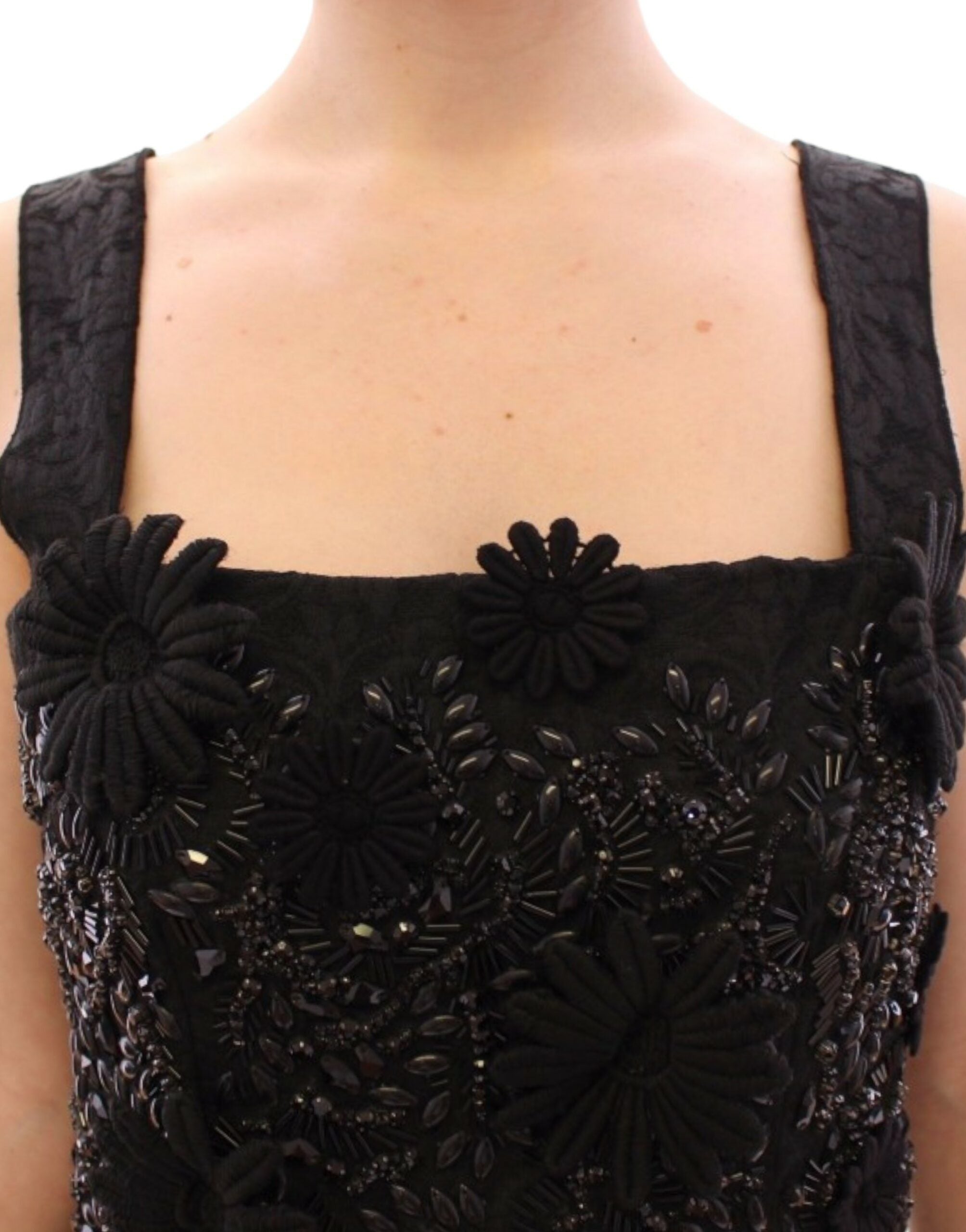Dolce & Gabbana Black floral, crystal-encrusted dress-4