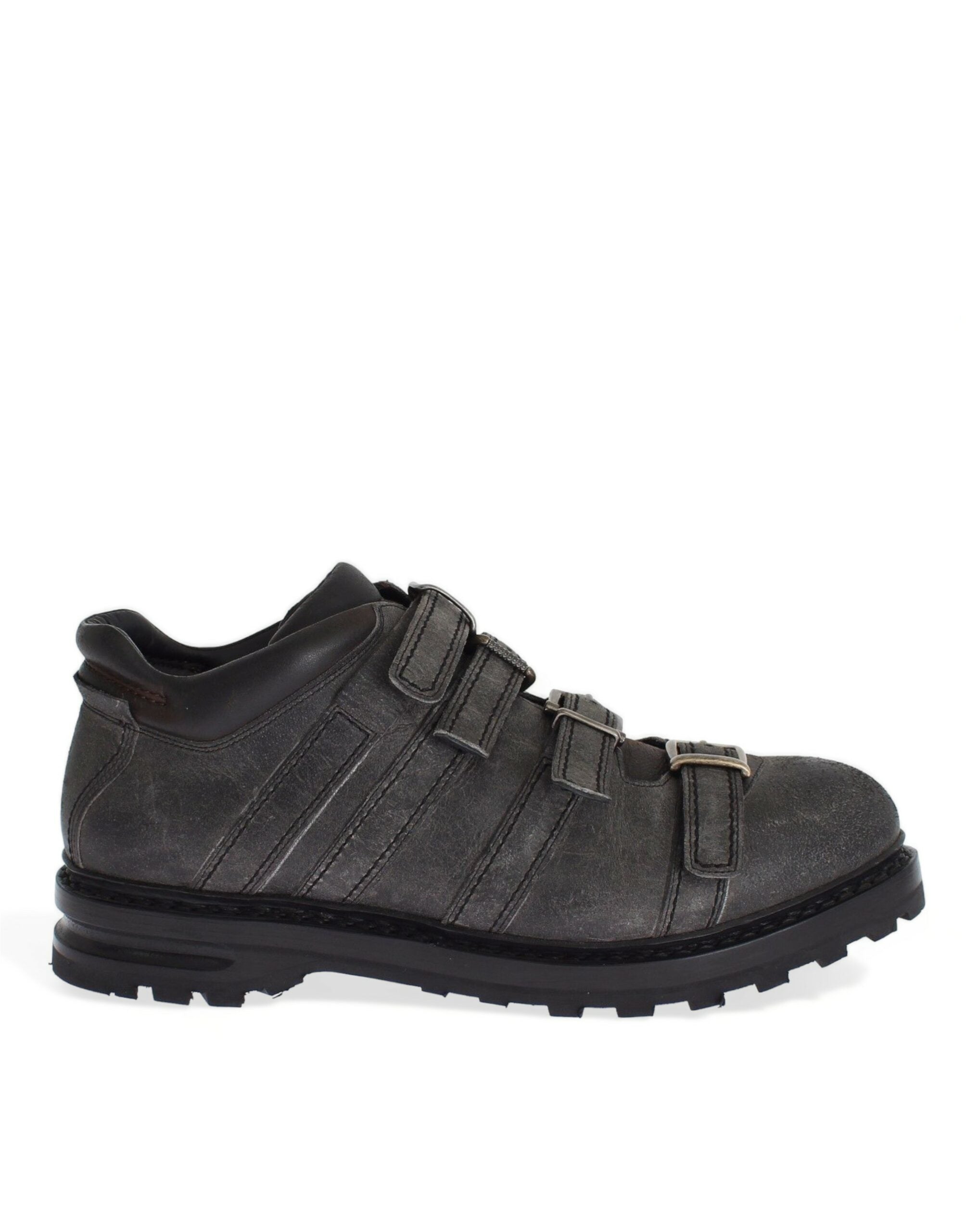 Dolce & Gabbana Grey Leather Ankle Strap Shoes Boots