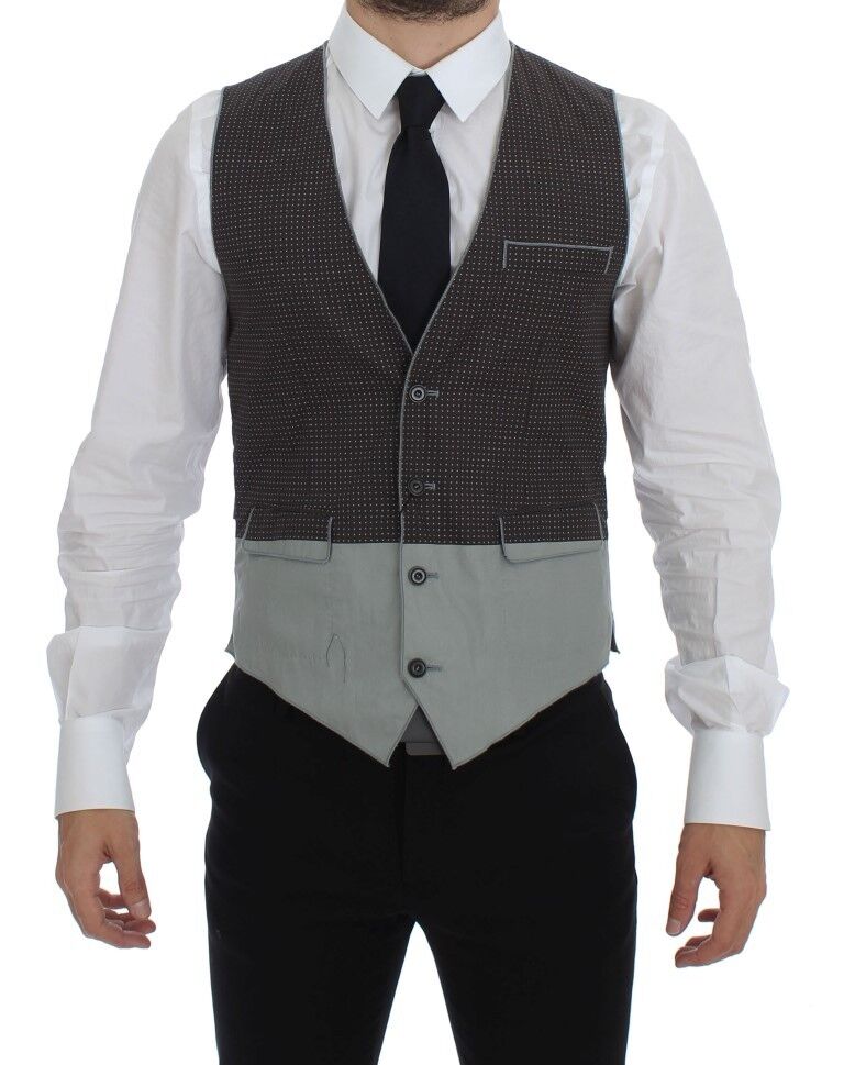 Dolce & Gabbana Graues gepunktetes Kleid Weste Gilet Weste-1