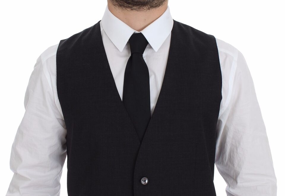 Dolce & Gabbana Grey Slim Fit Button Front Dress Formal Vest-2